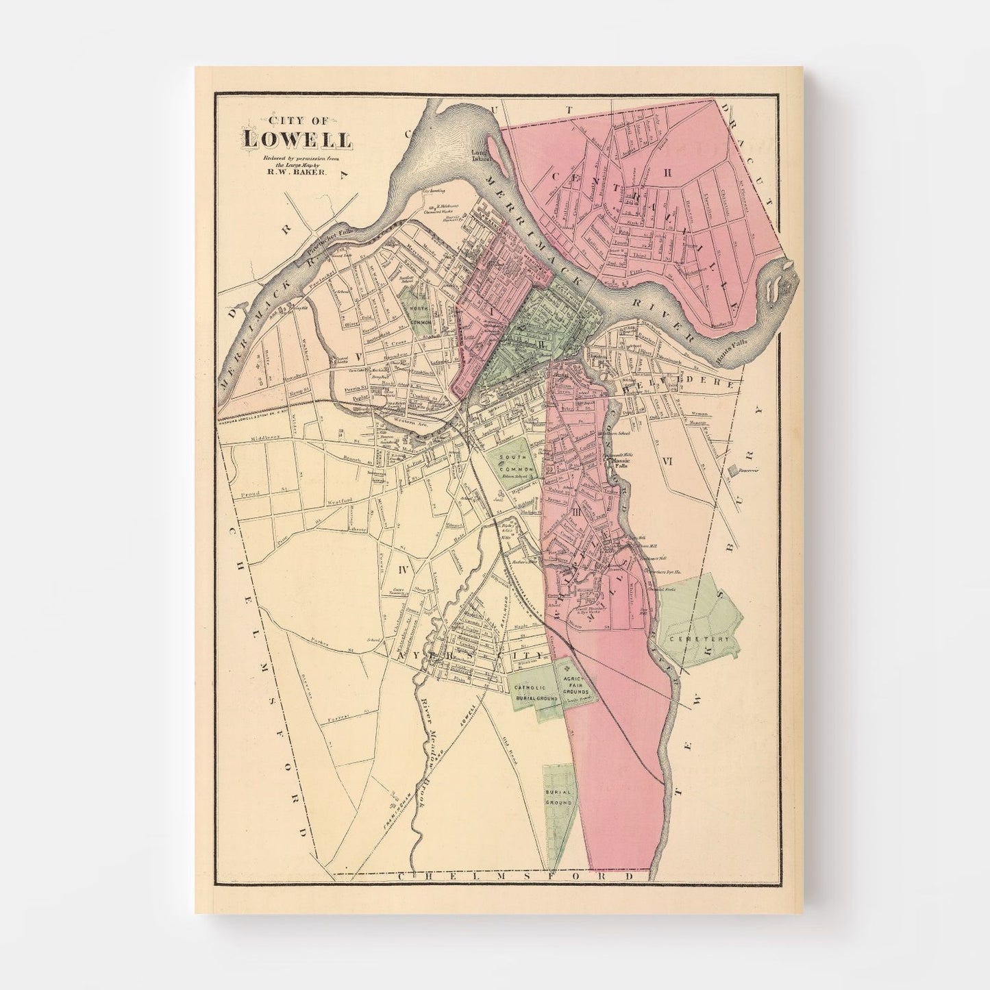 Vintage Map of Lowell, Massachusetts, 1871