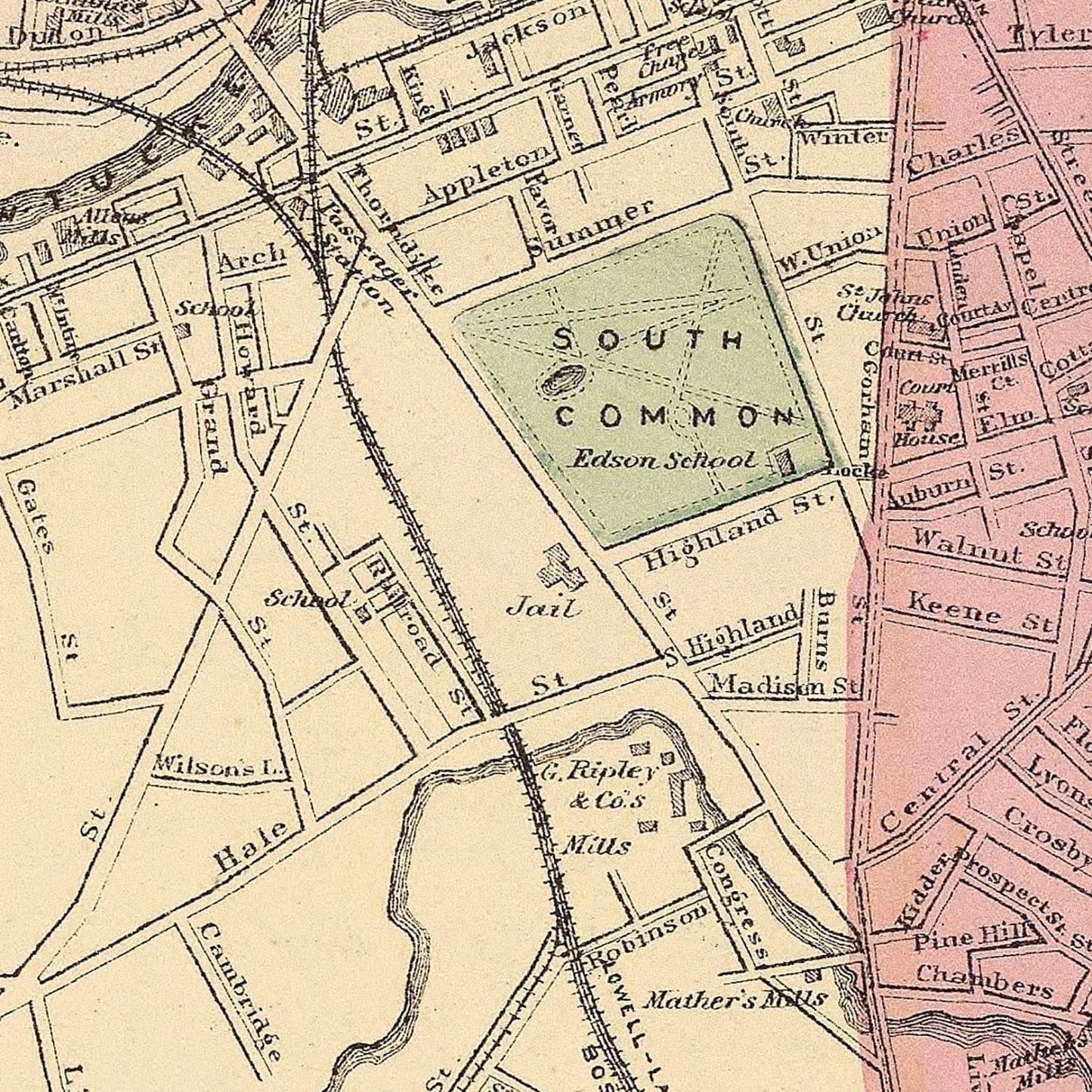 Vintage Map of Lowell, Massachusetts, 1871