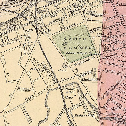Vintage Map of Lowell, Massachusetts, 1871