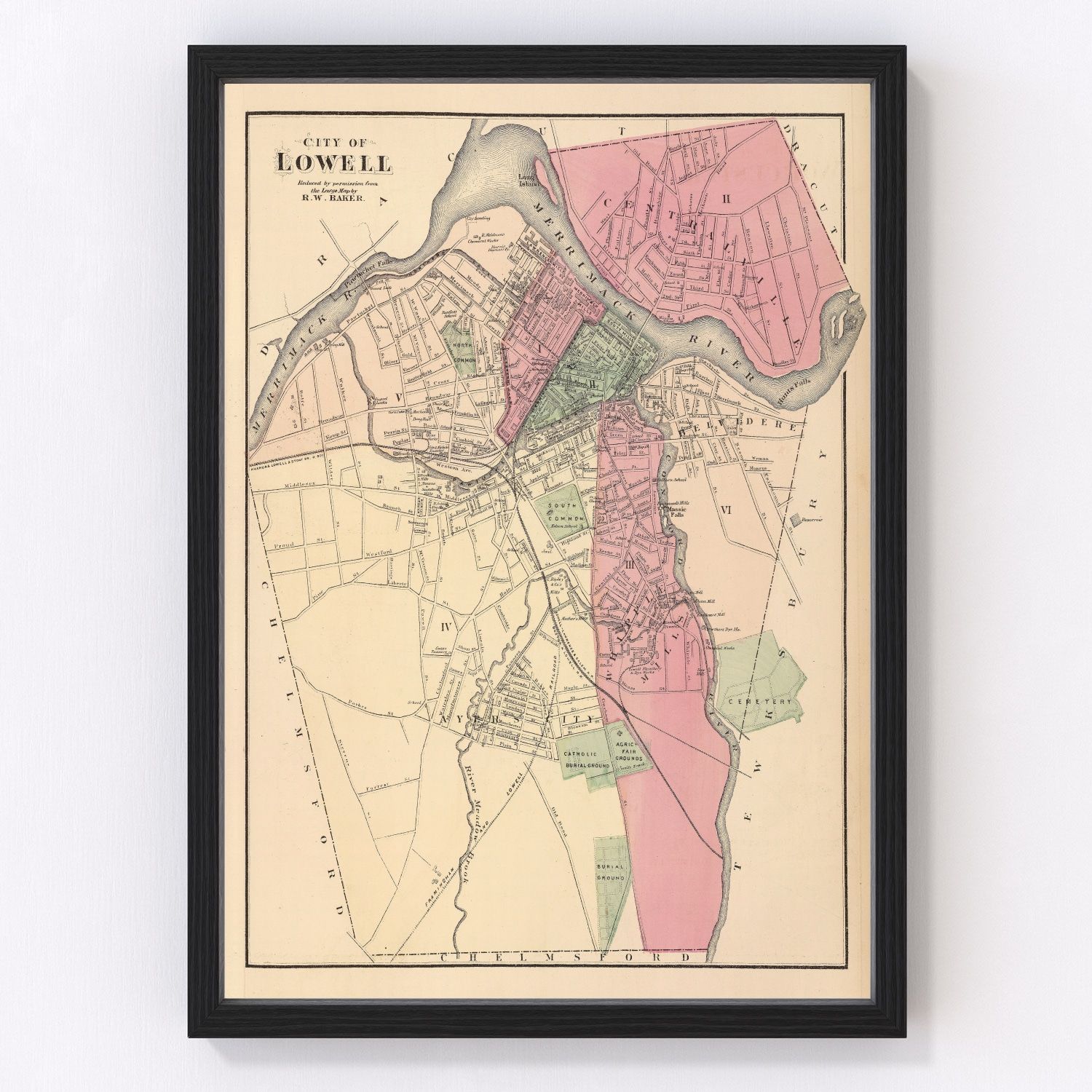 Vintage map of Lowell, Massachusetts, 1871