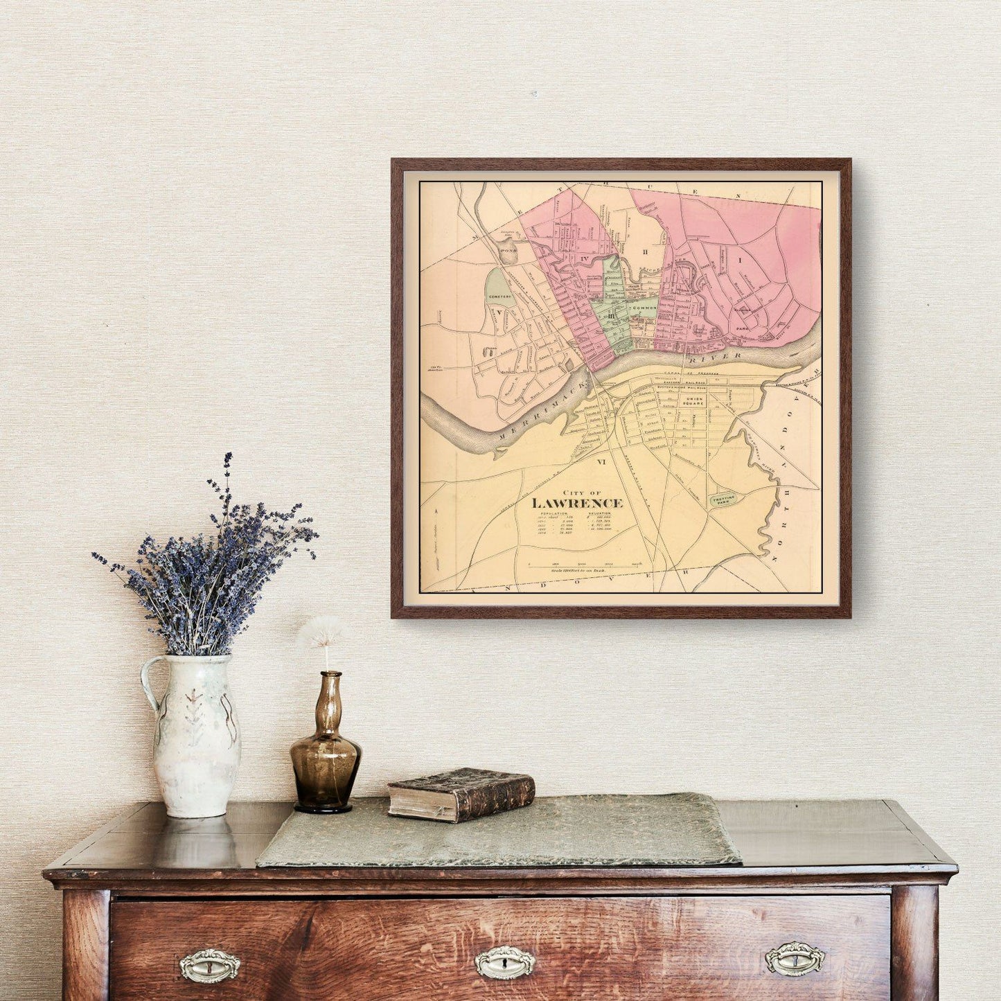 Vintage Map of Lawrence, Massachusetts, 1871