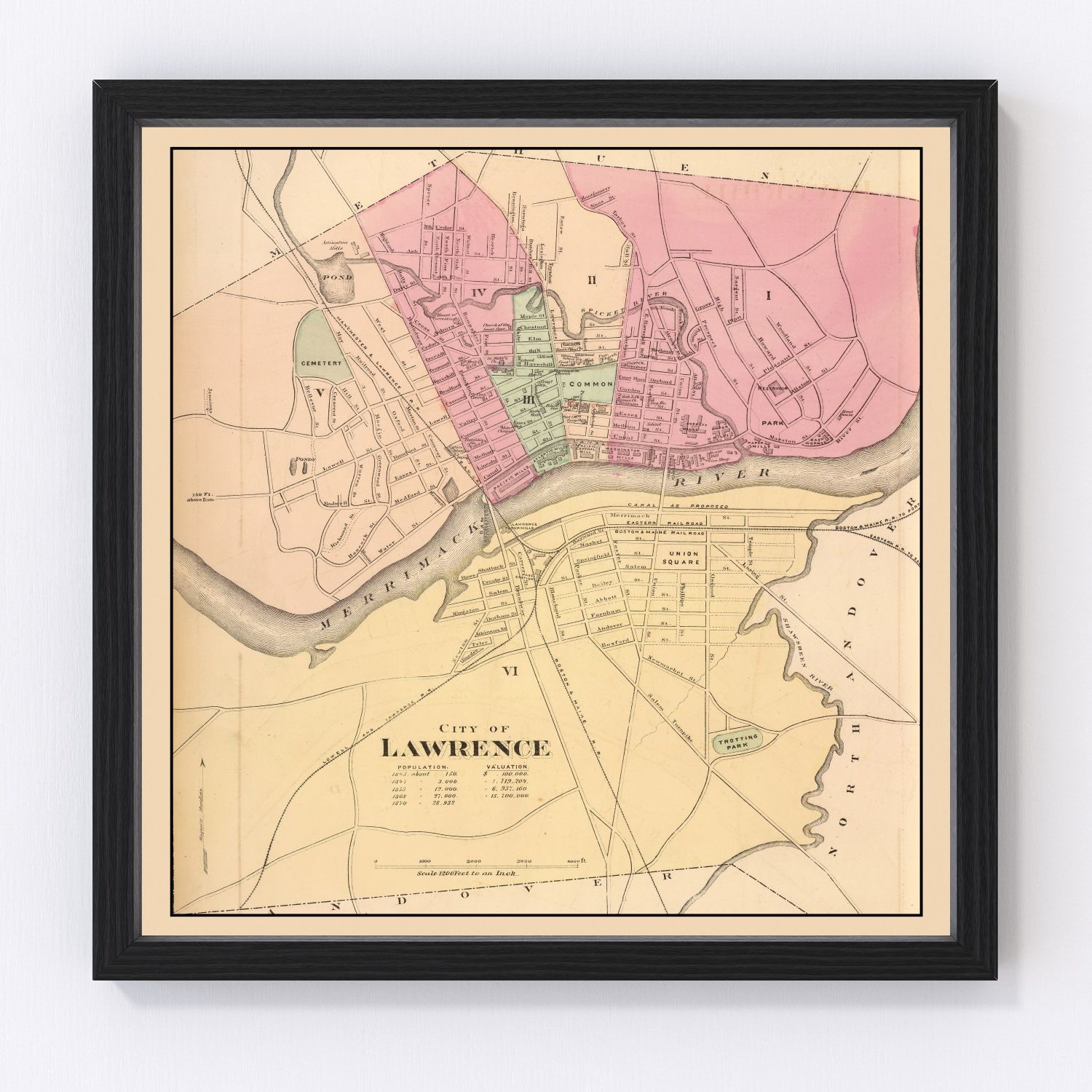 Vintage map of Lawrence, Massachusetts, 1871