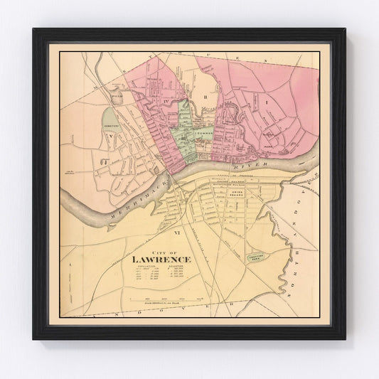 Vintage map of Lawrence, Massachusetts, 1871