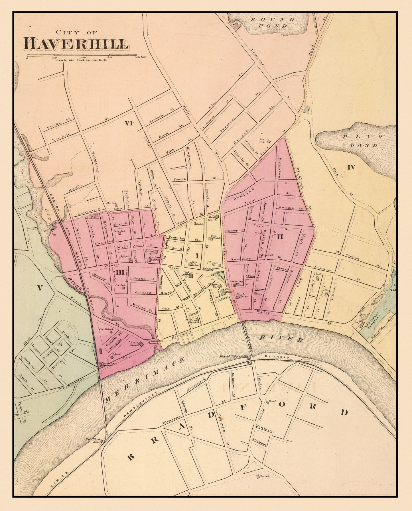 Vintage Map of Haverhill, Massachusetts, 1871