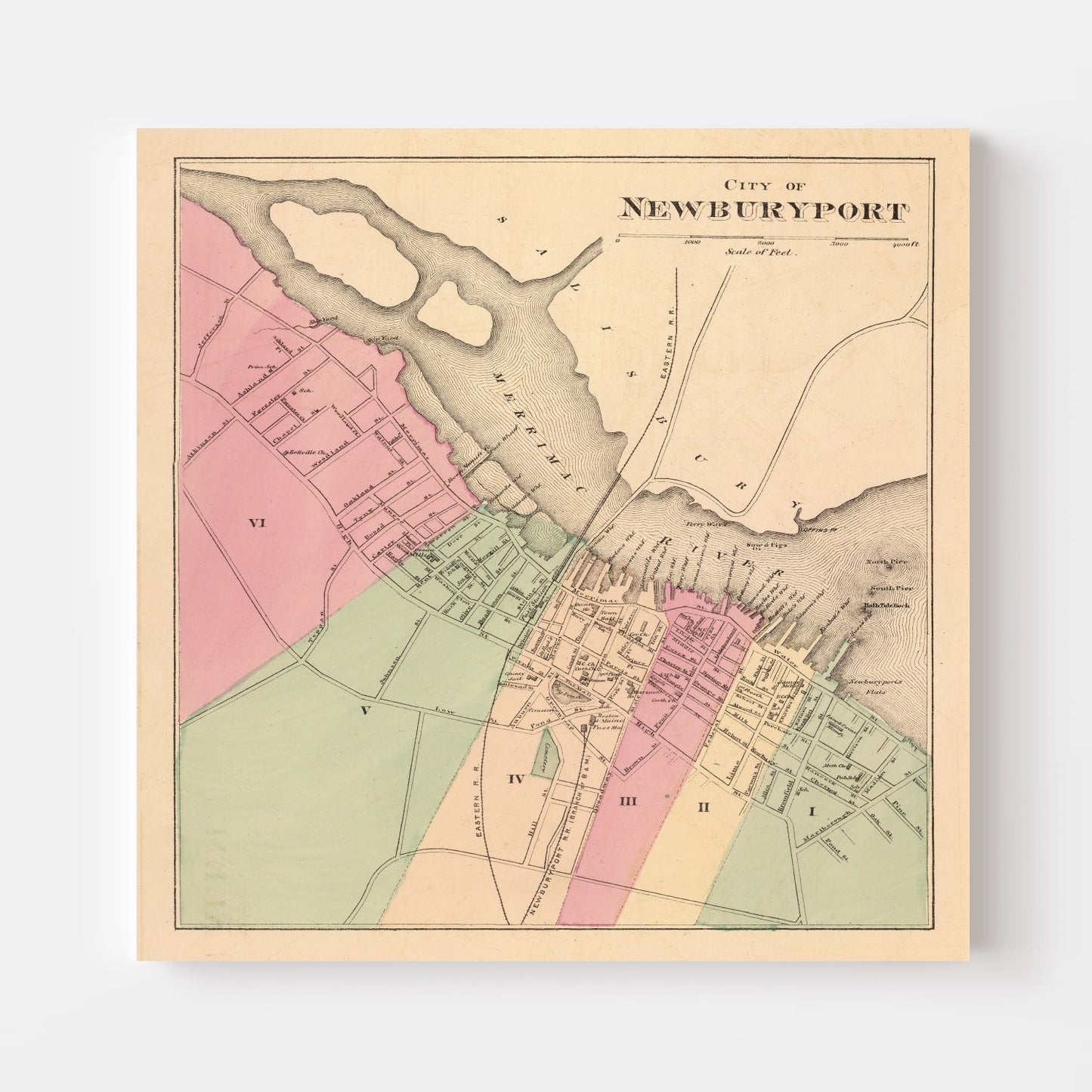 Vintage Map of Newburyport, Massachusetts, 1871