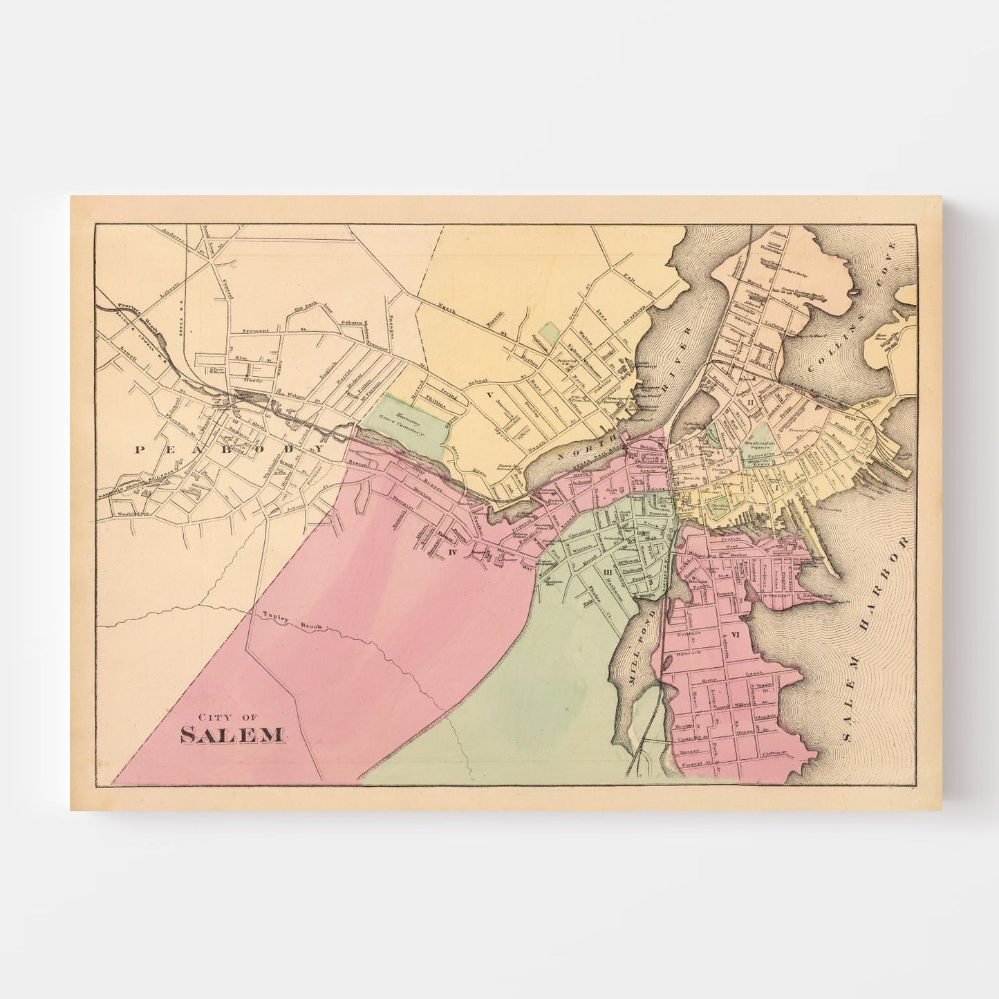 Vintage Map of Salem, Massachusetts, 1871