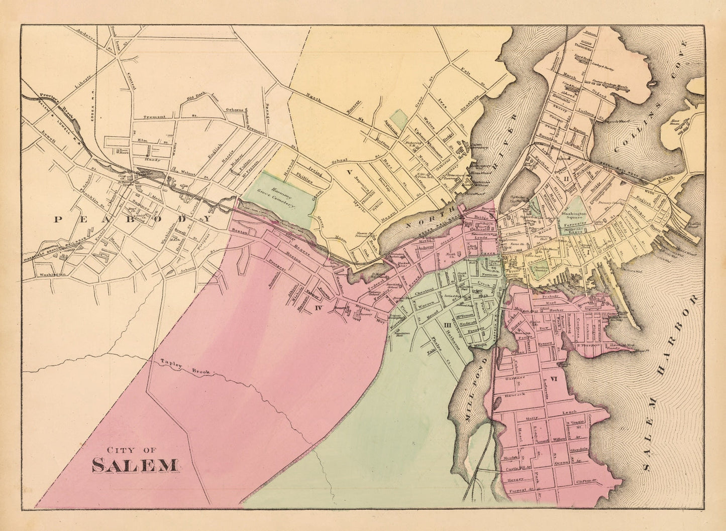 Vintage Map of Salem, Massachusetts, 1871