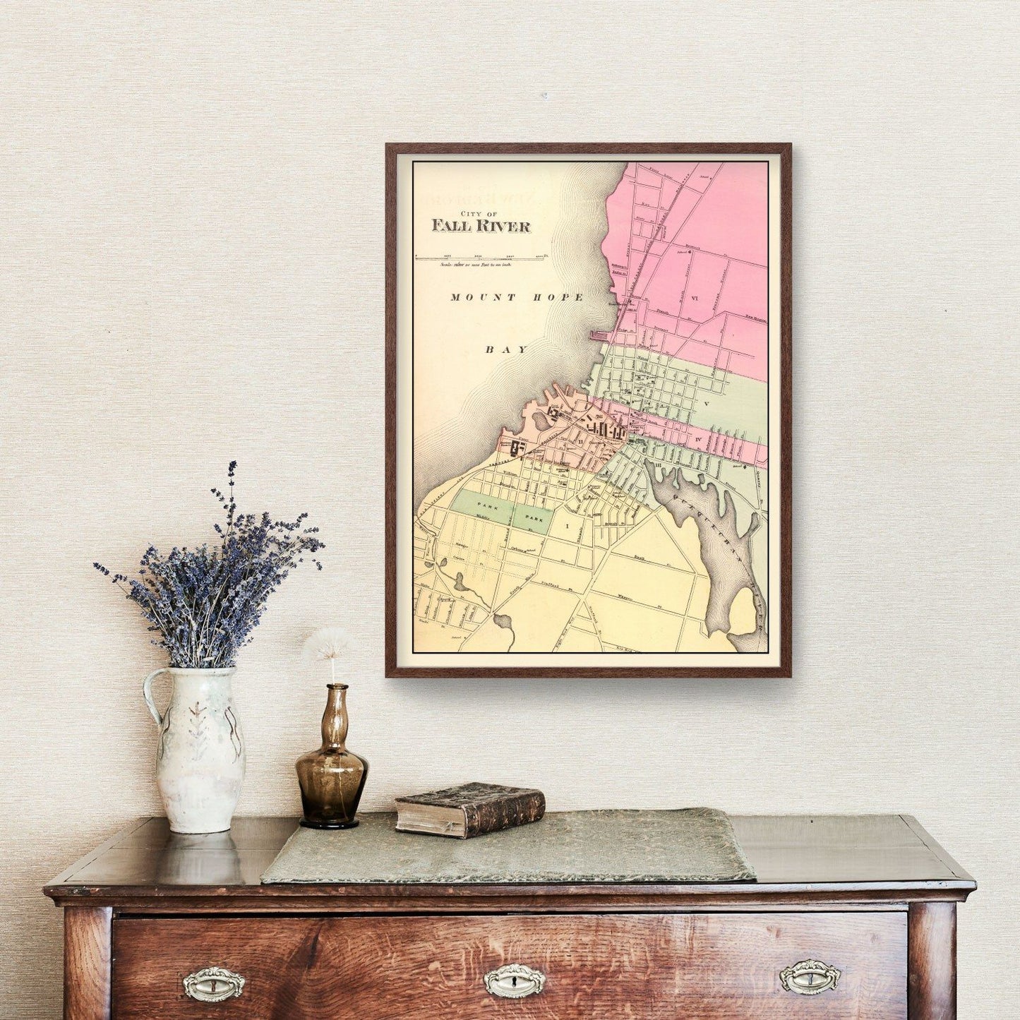 Vintage Map of Fall River, Massachusetts, 1871