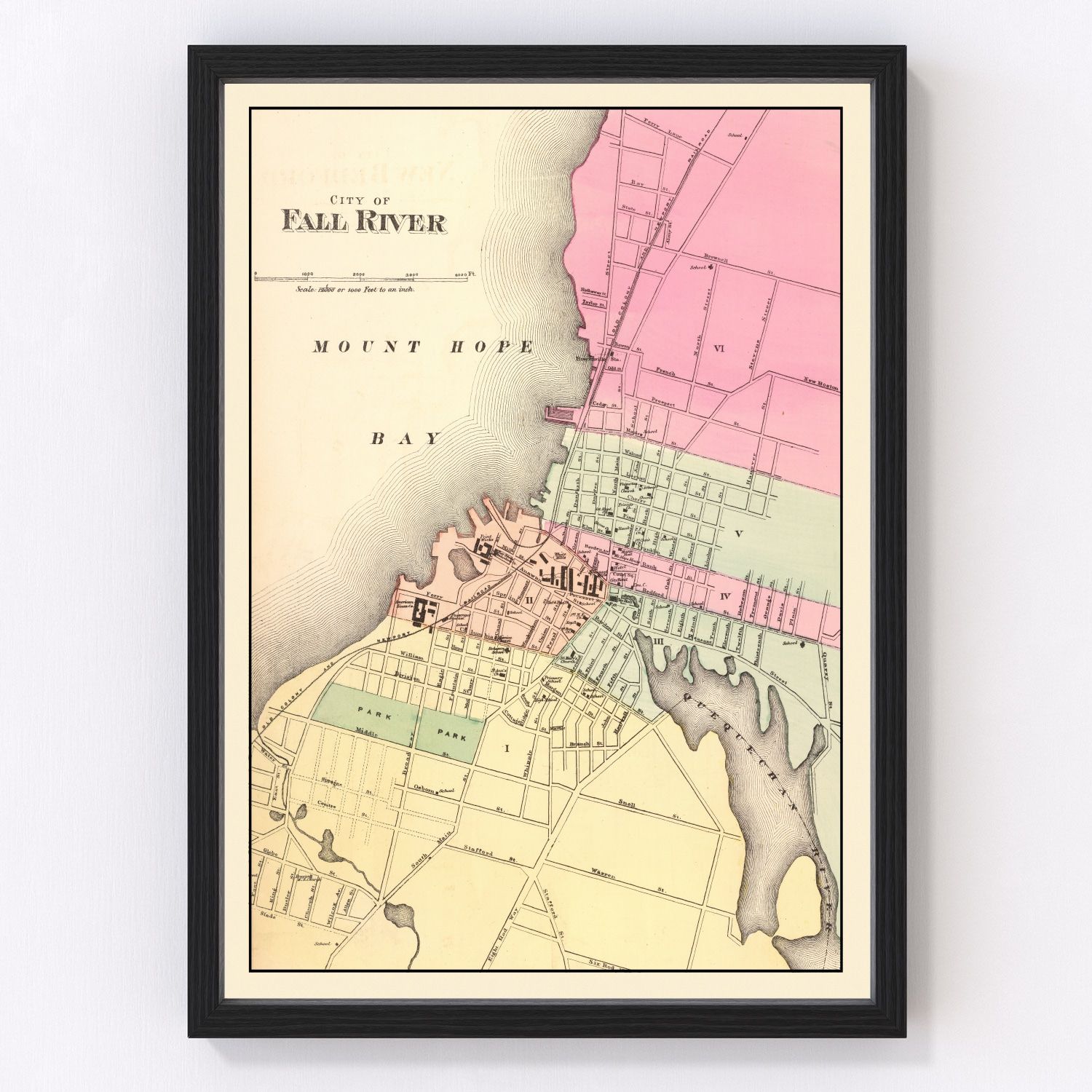 vintage map of Fall River, Massachusetts, 1871