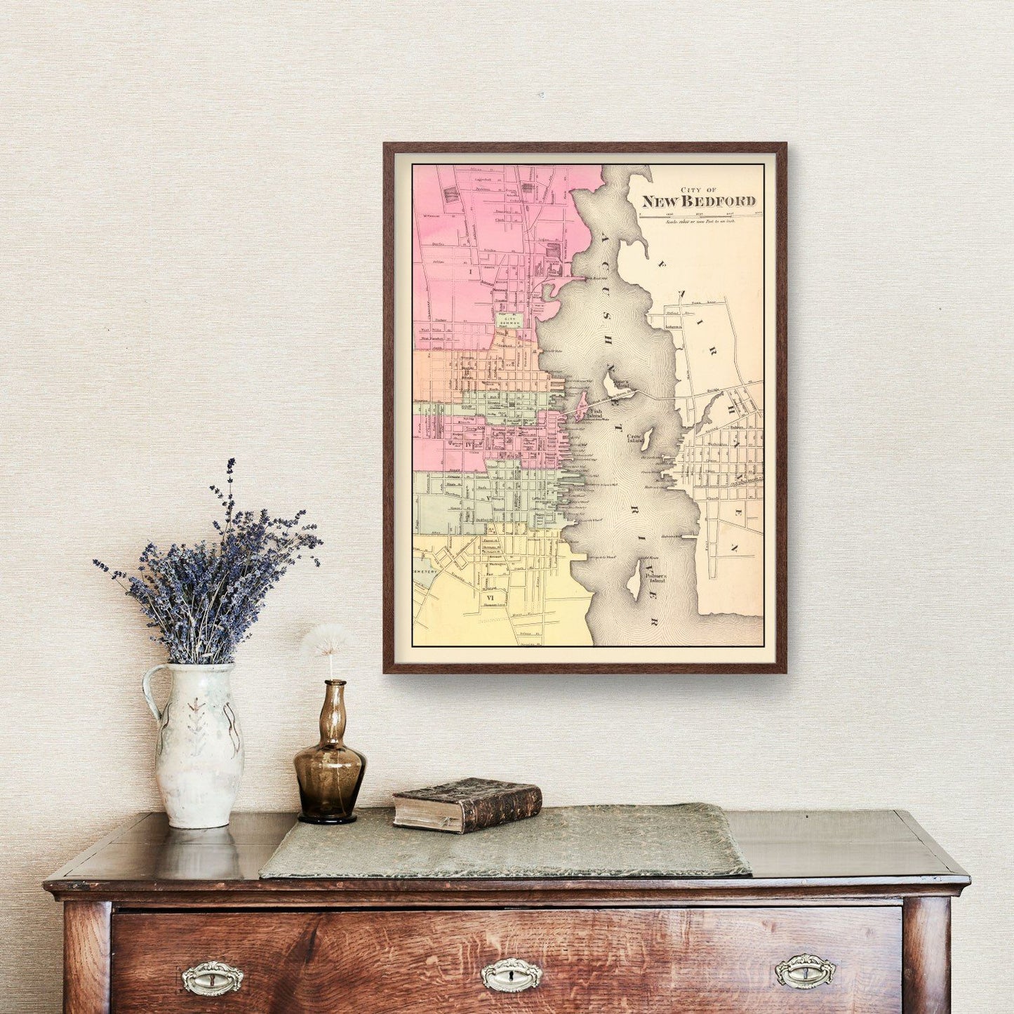 Vintage Map of New Bedford, Massachusetts, 1871