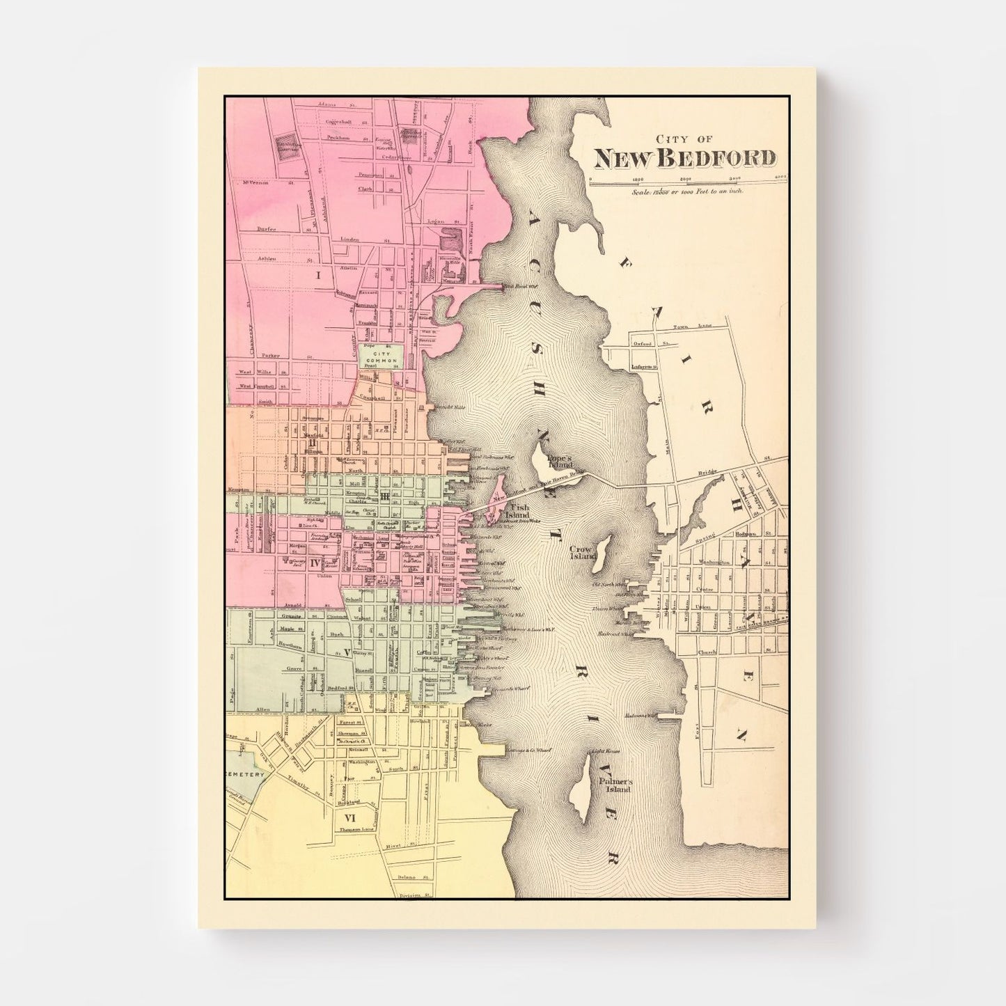 Vintage Map of New Bedford, Massachusetts, 1871