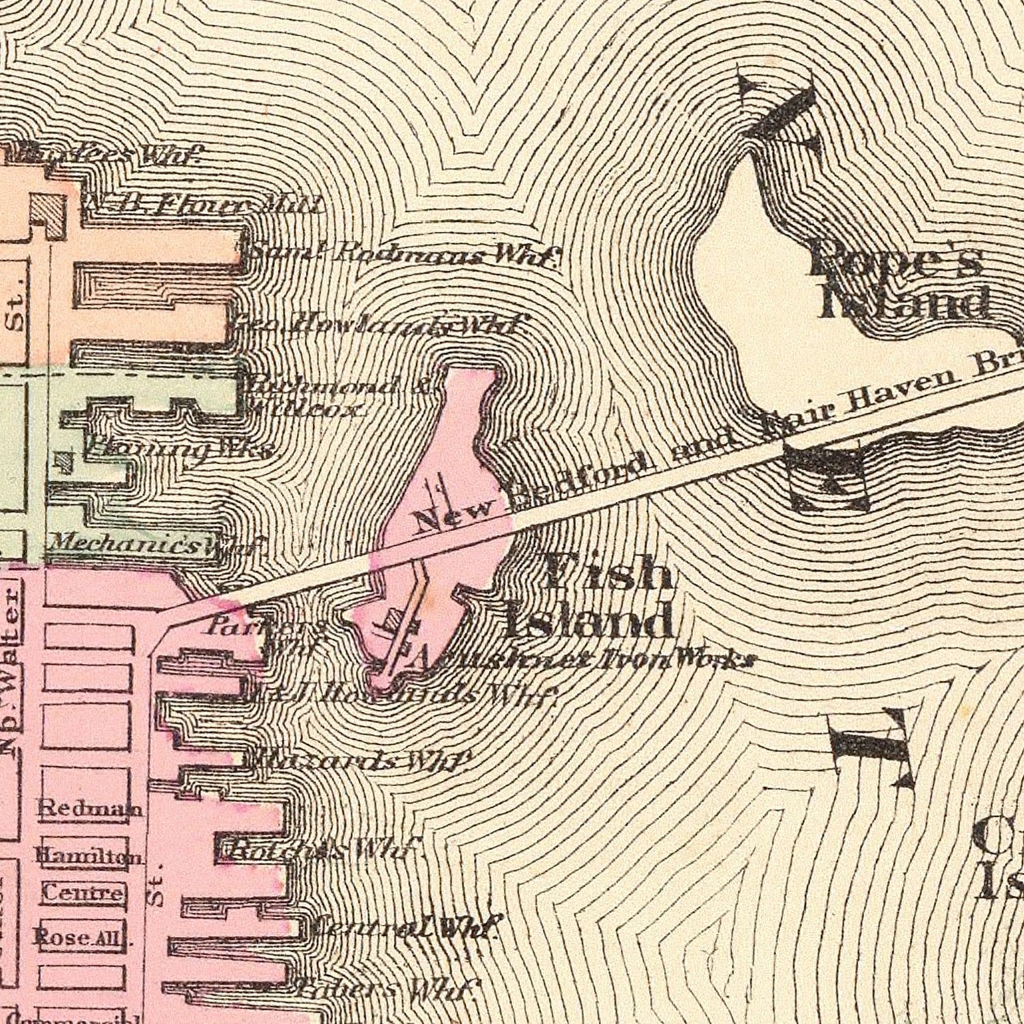 Vintage Map of New Bedford, Massachusetts, 1871