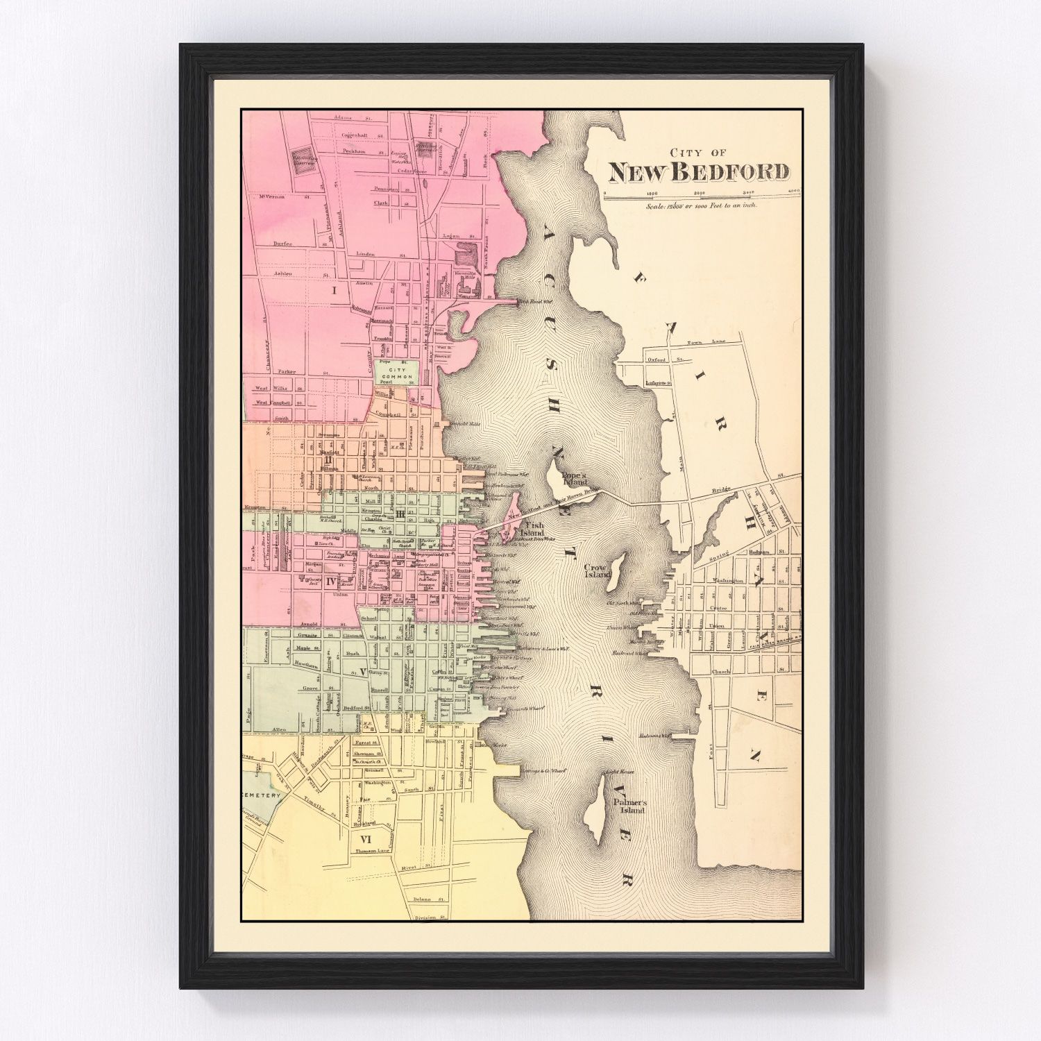 Vintage map of New Bedford, Massachusetts, 1871