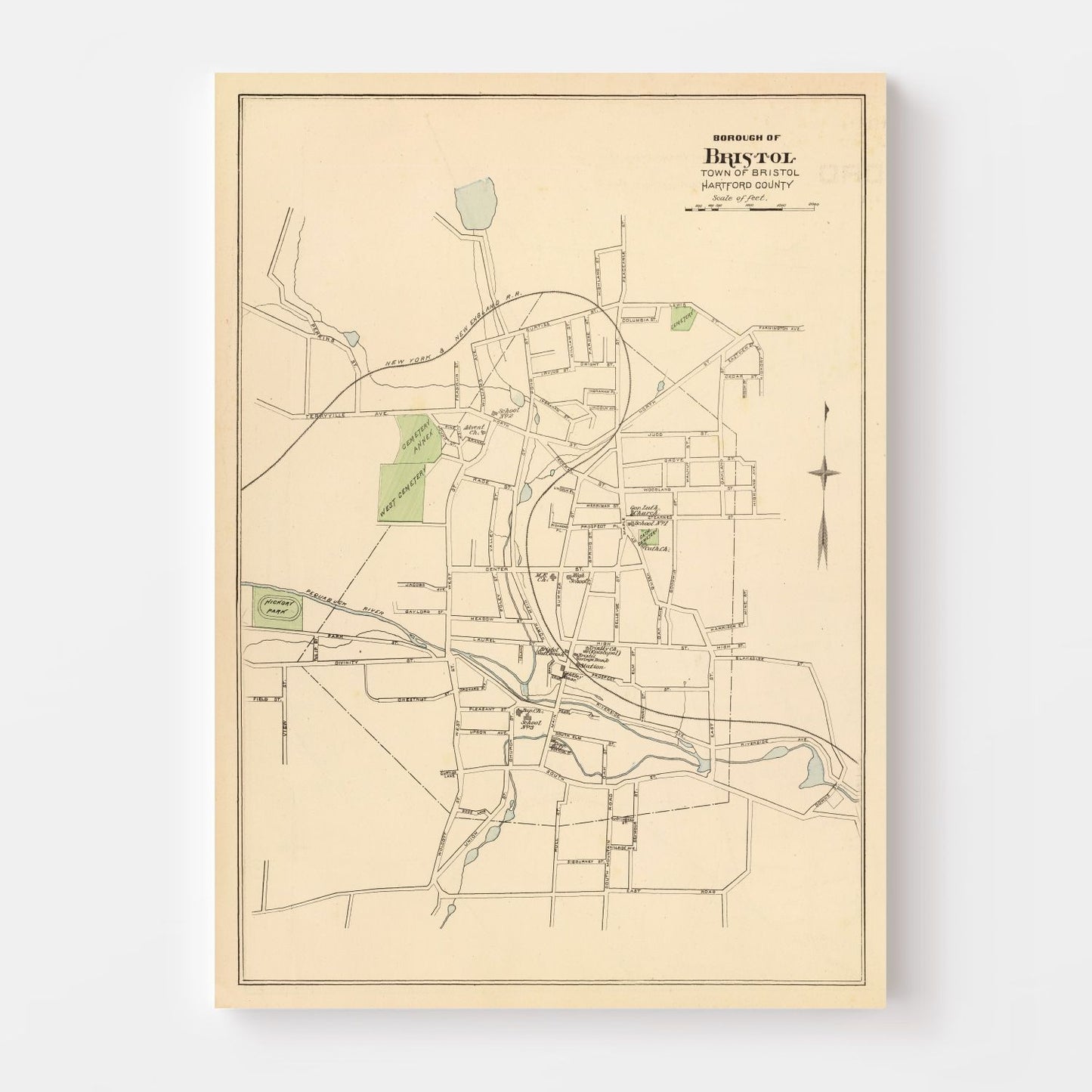 Vintage Map of Bristol, Connecticut, 1893
