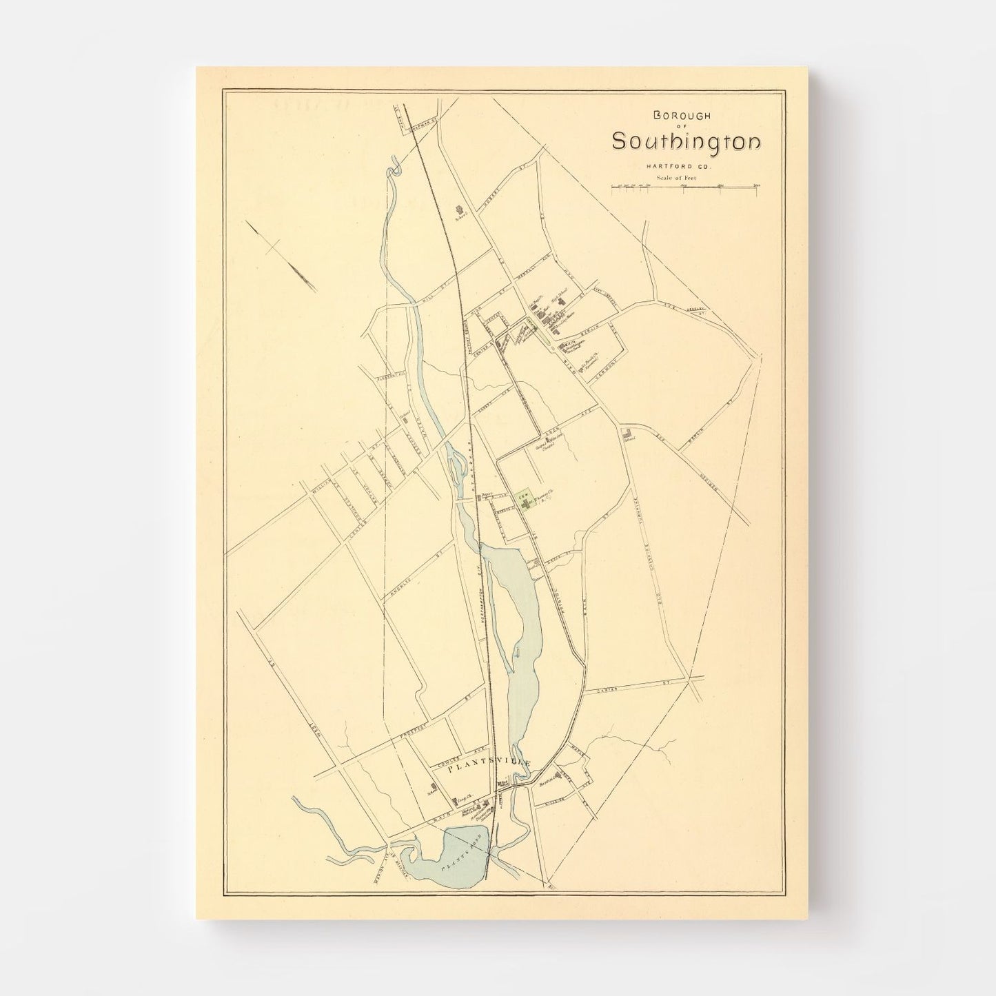 Vintage Map of Southington, Connecticut, 1893