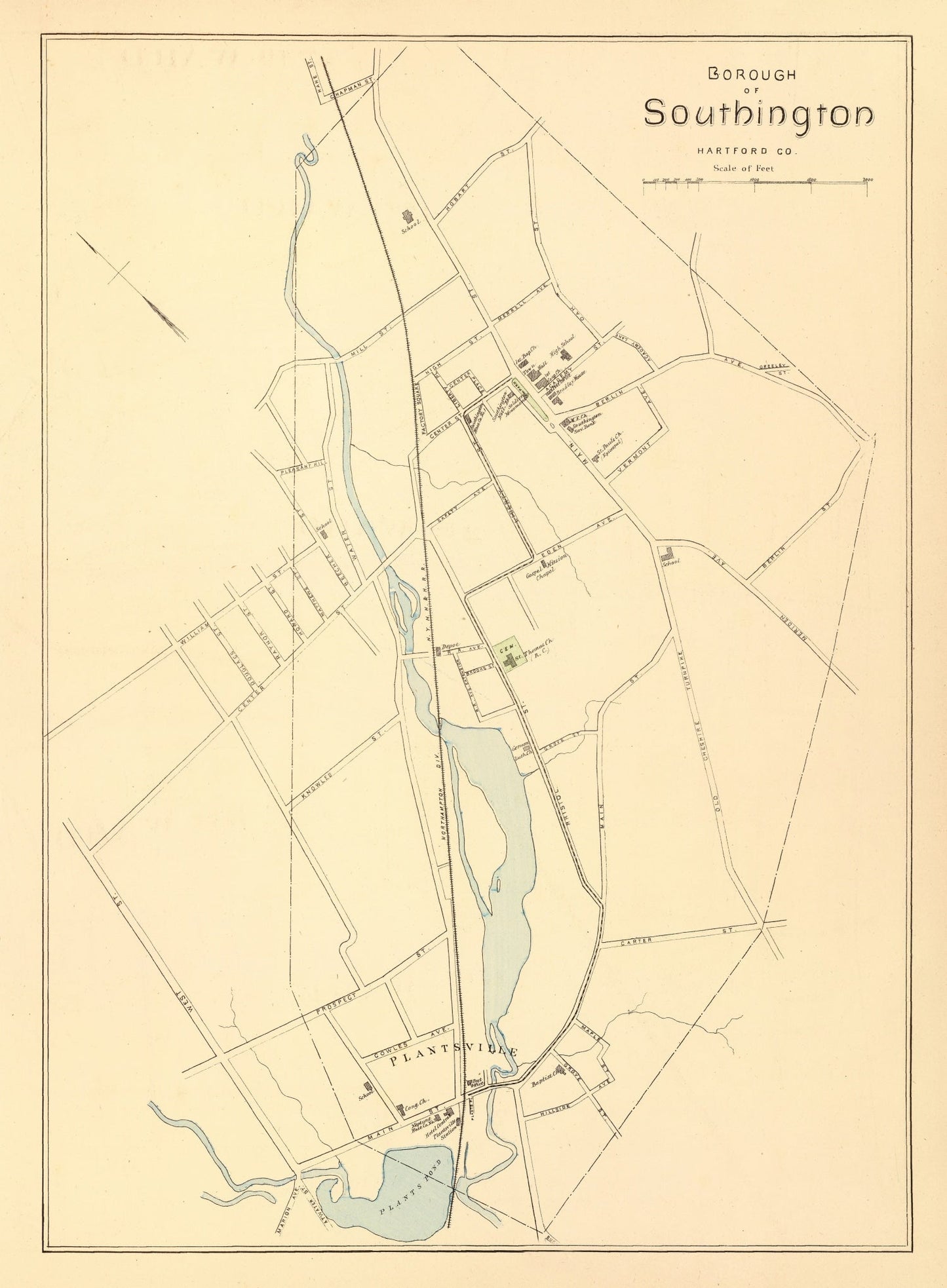 Vintage Map of Southington, Connecticut, 1893
