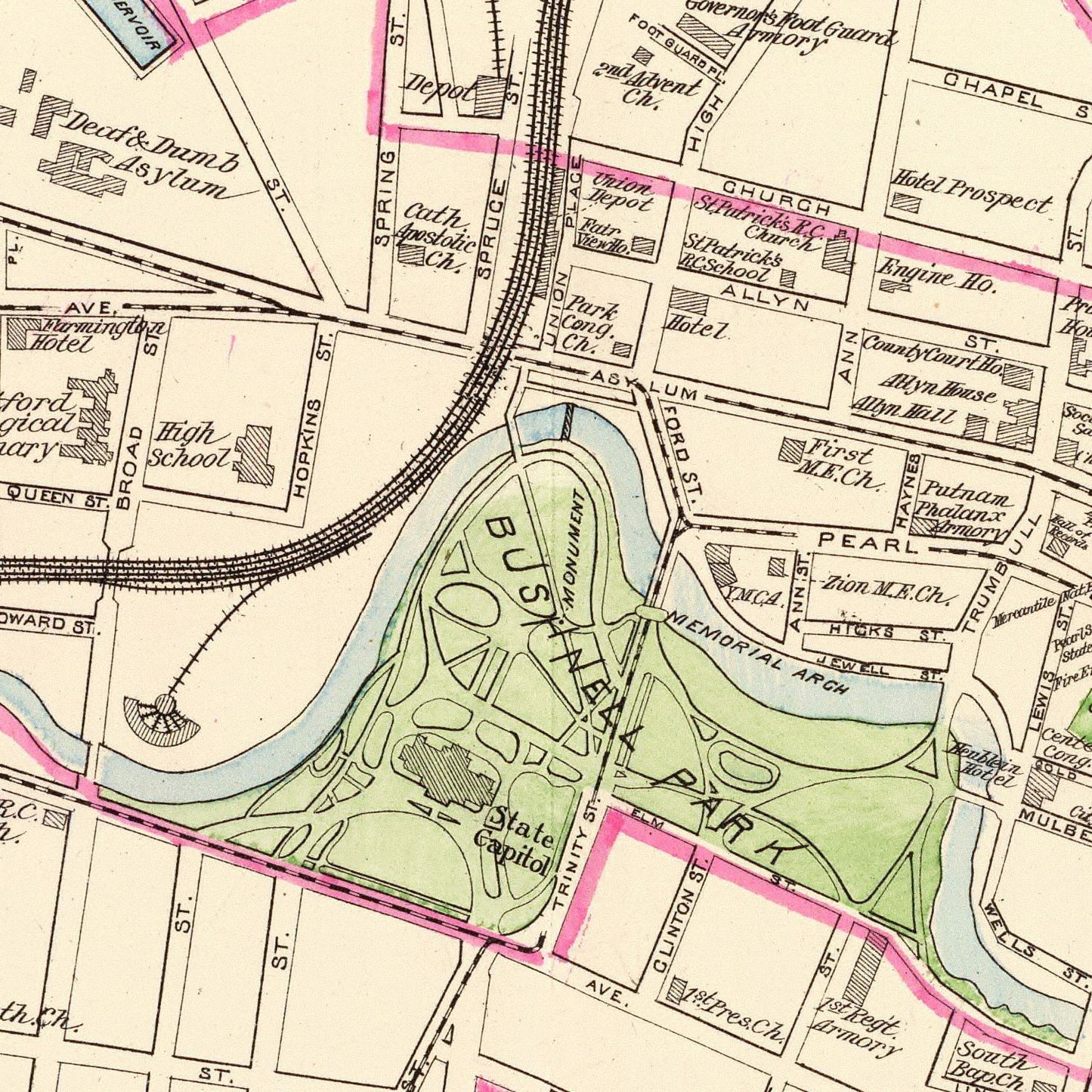 Vintage Map of Hartford, Connecticut, 1893
