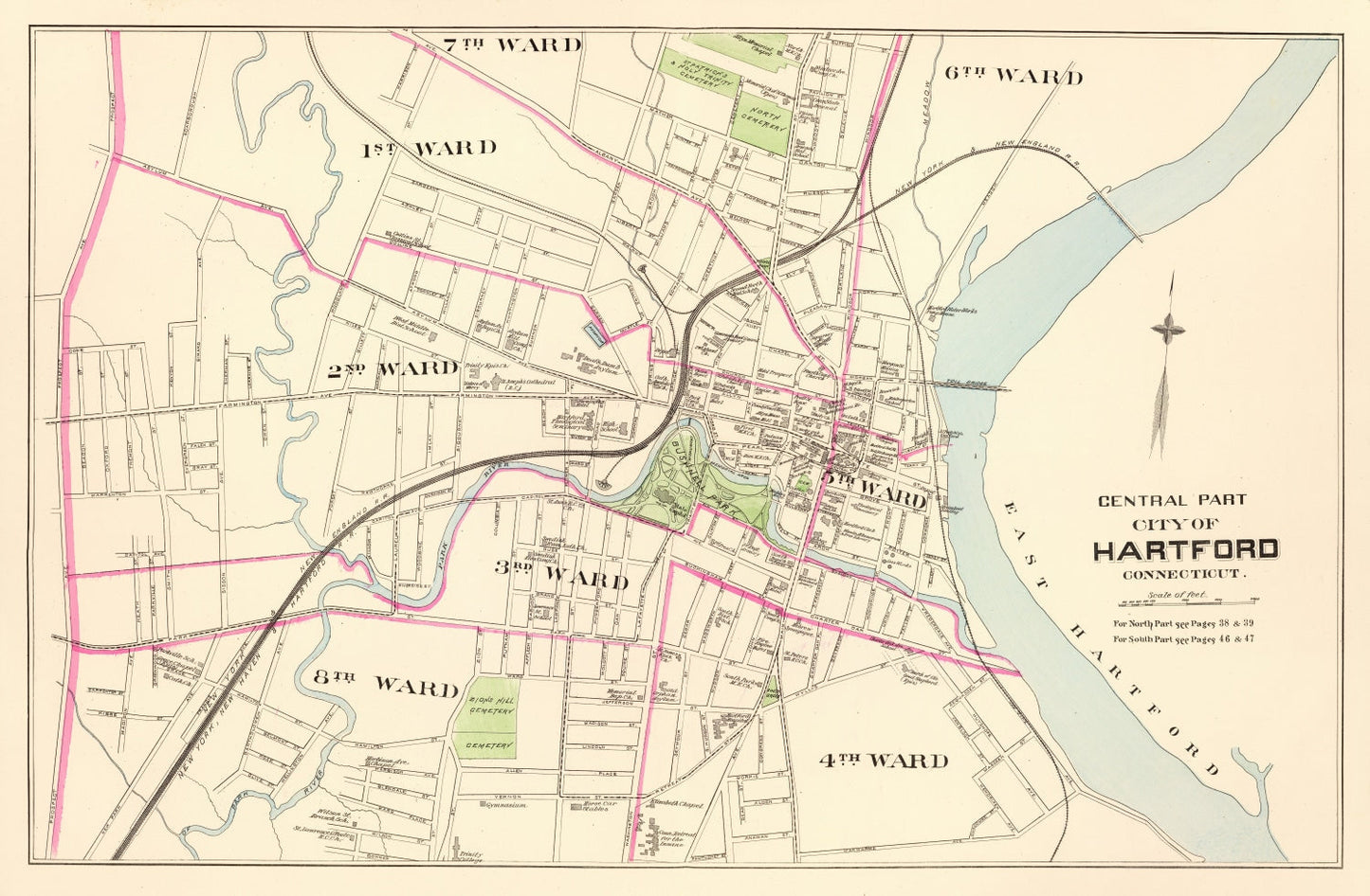 Vintage Map of Hartford, Connecticut, 1893