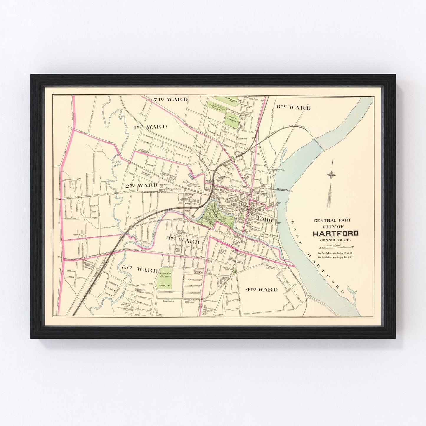 Vintage map of Hartford, Connecticut, 1893