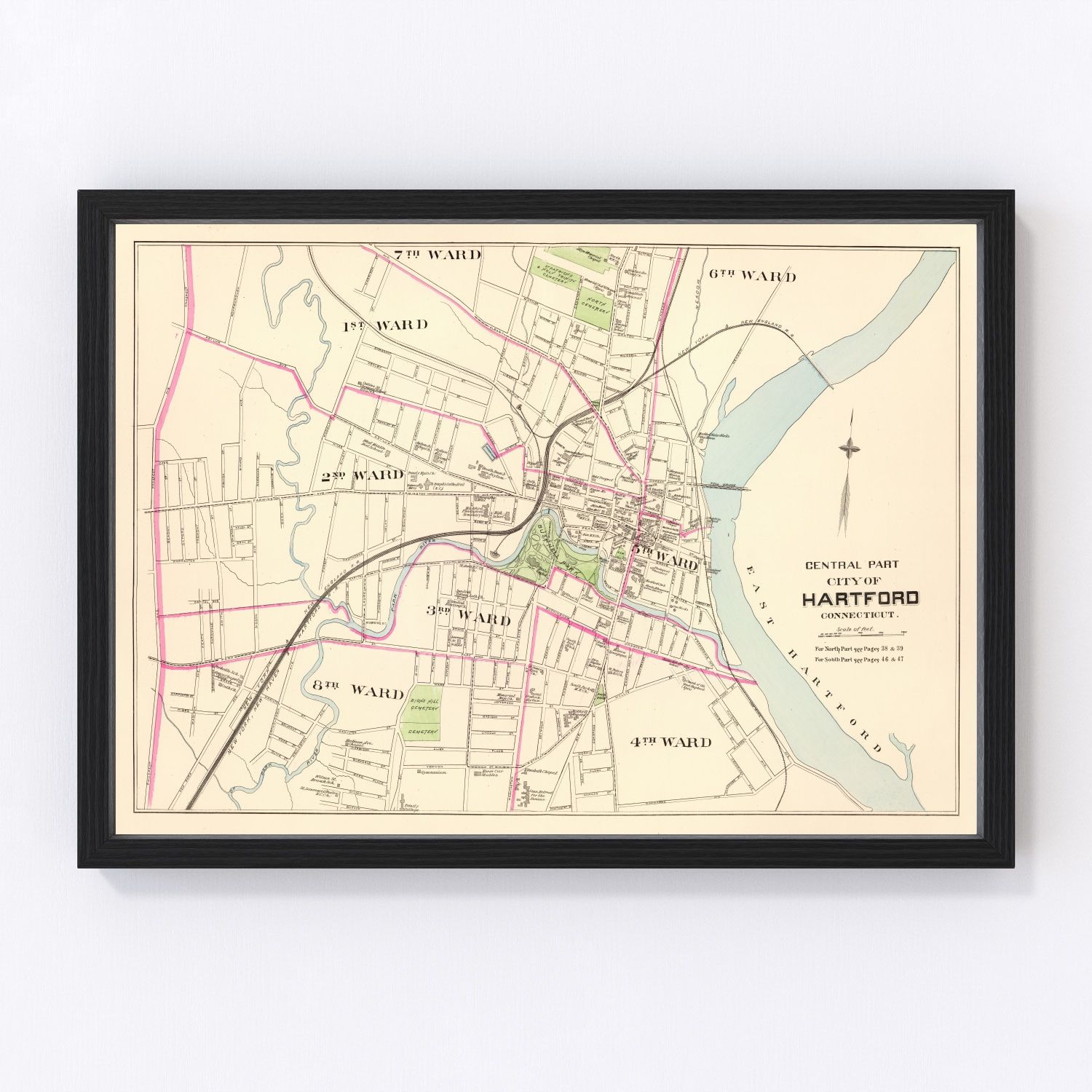 Vintage map of Hartford, Connecticut, 1893