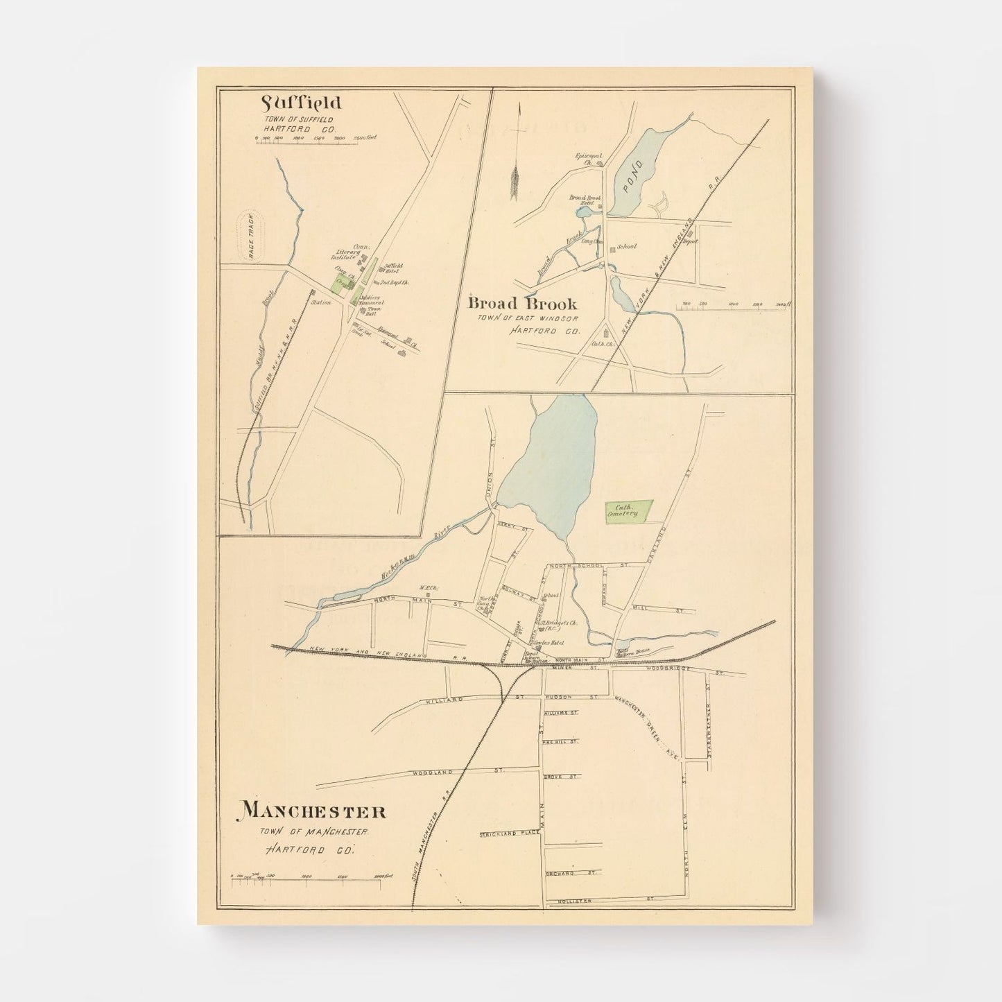 Vintage Map of Manchester, Connecticut, 1893