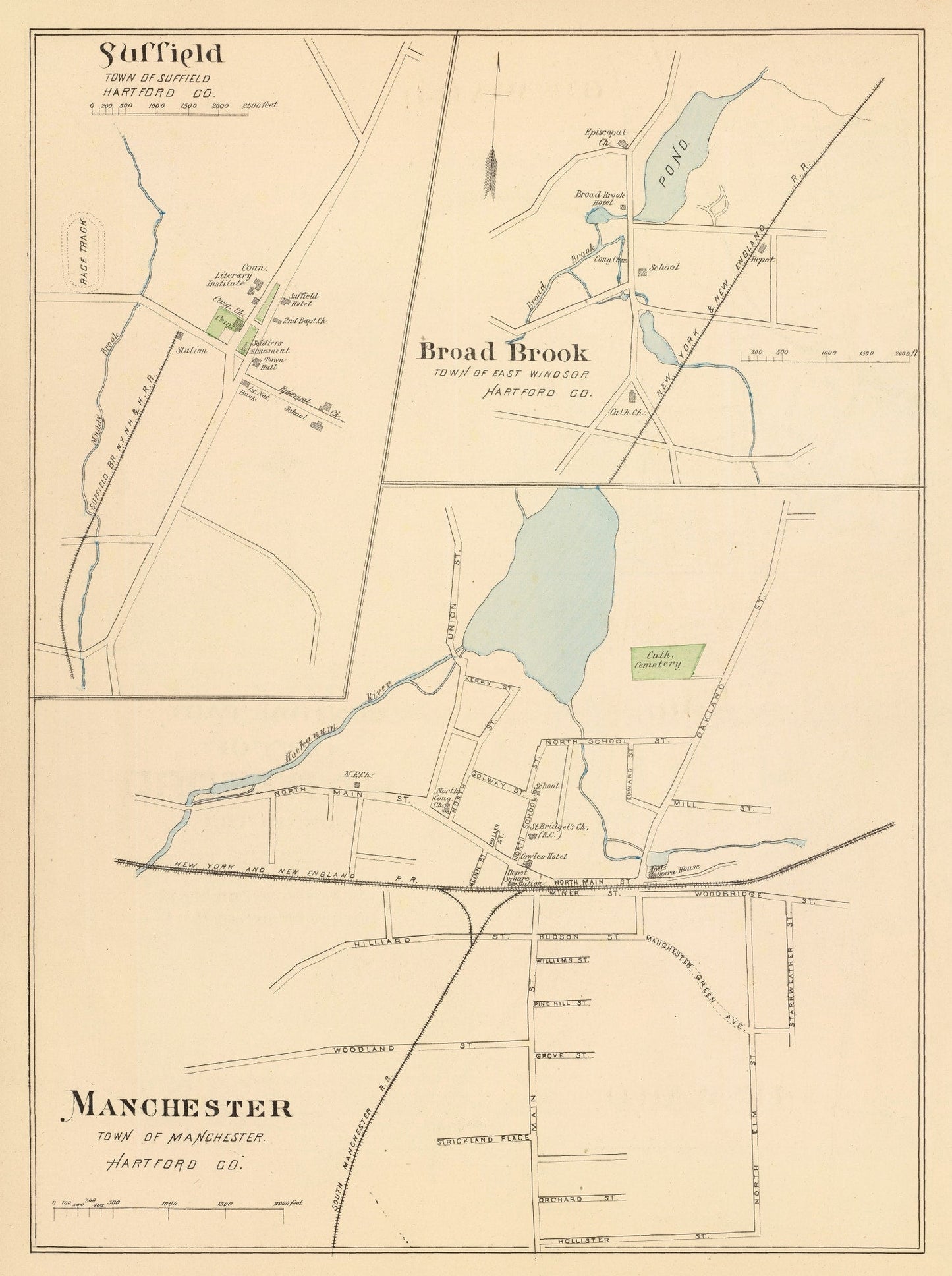 Vintage Map of Manchester, Connecticut, 1893