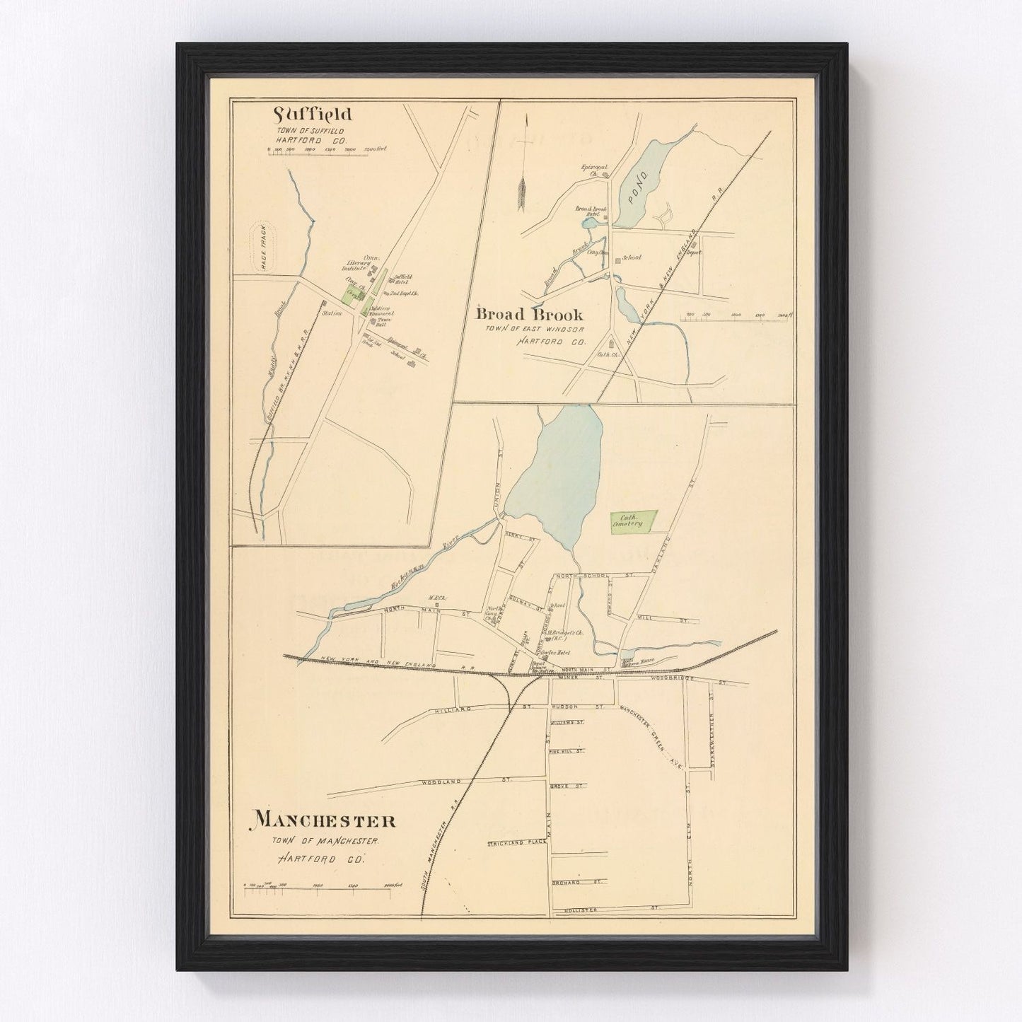Vintage map of Manchester, Connecticut, 1893