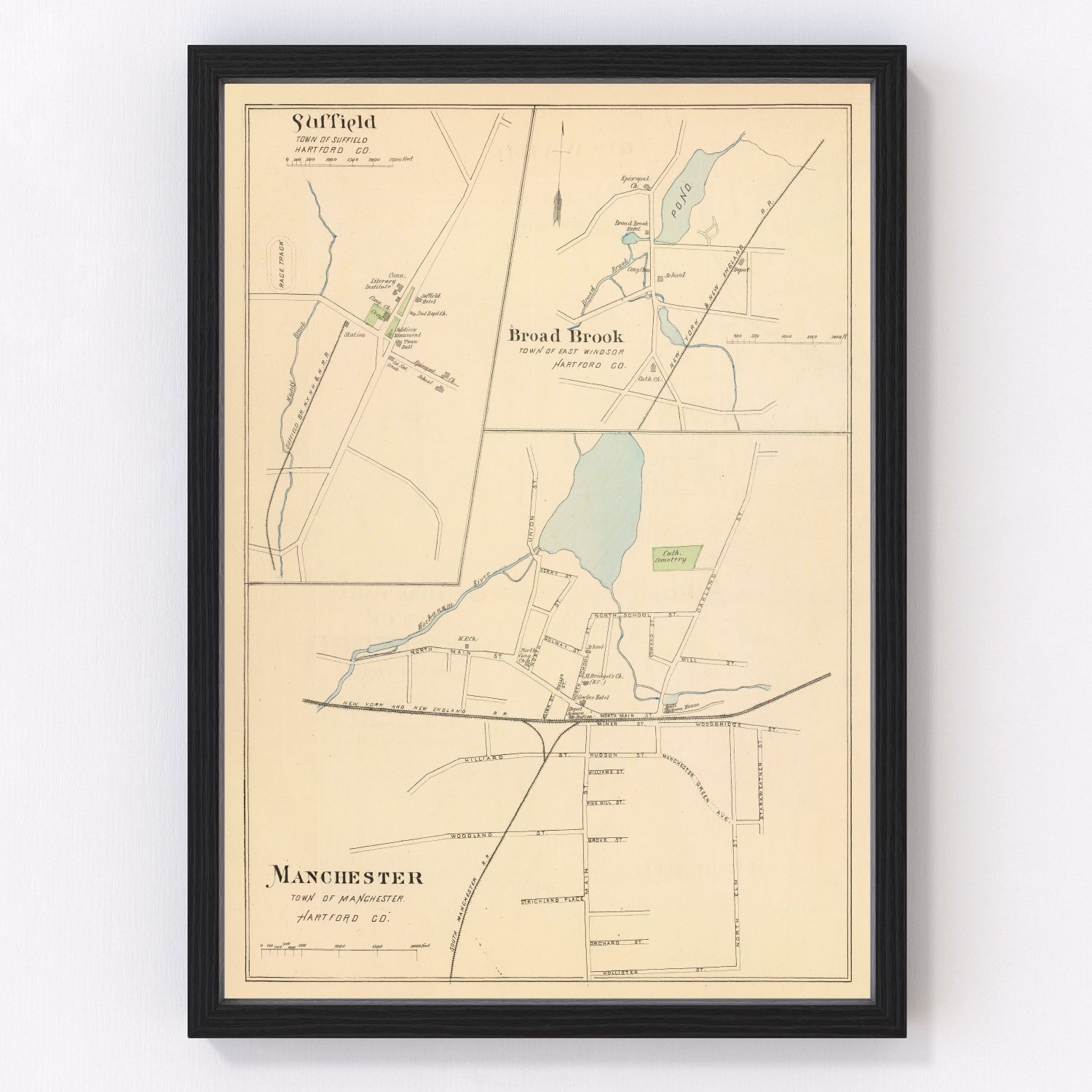 Vintage map of Manchester, Connecticut, 1893