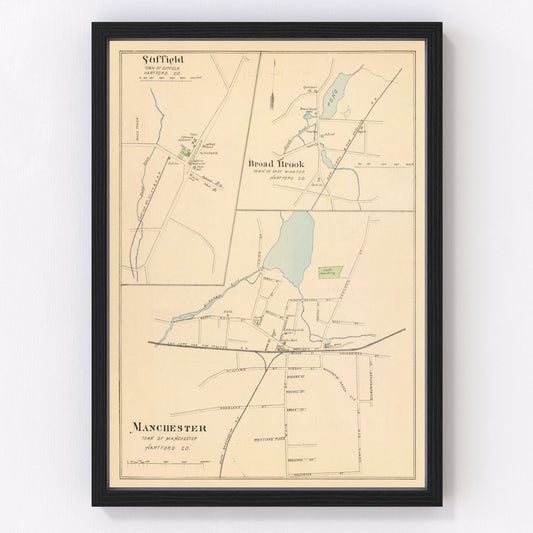 Vintage map of Manchester, Connecticut, 1893