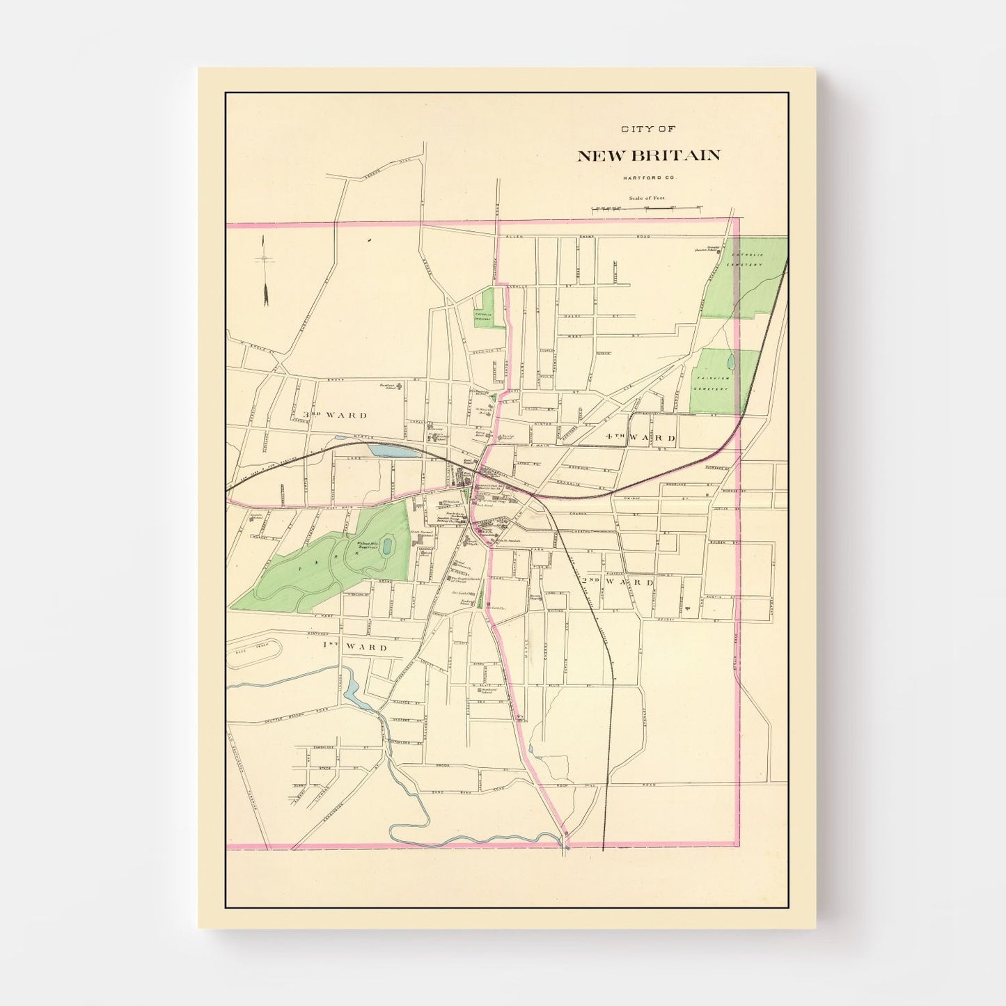 Vintage Map of New Britain, Connecticut, 1893