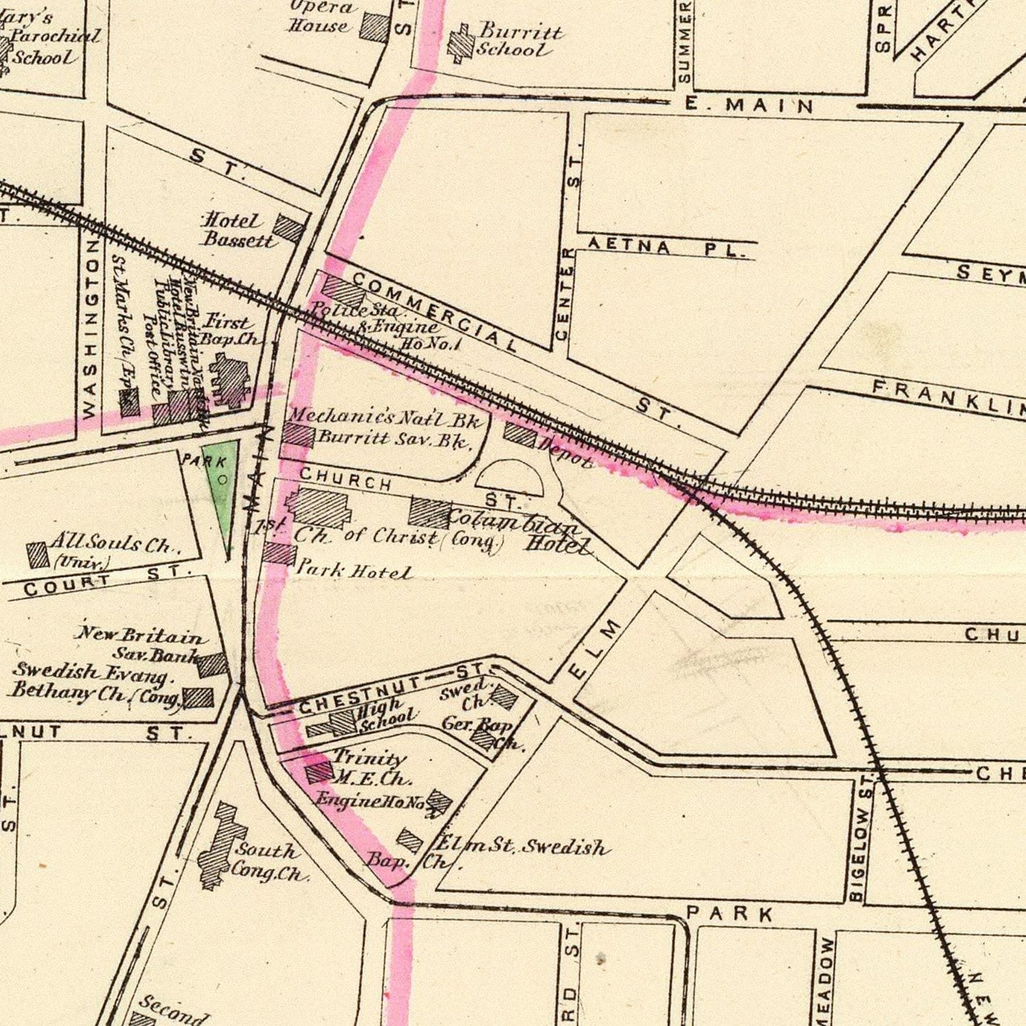 Vintage Map of New Britain, Connecticut, 1893