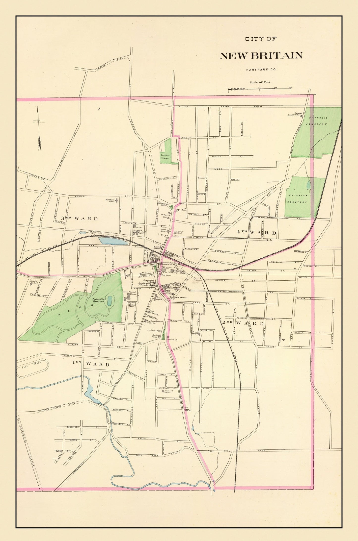 Vintage Map of New Britain, Connecticut, 1893