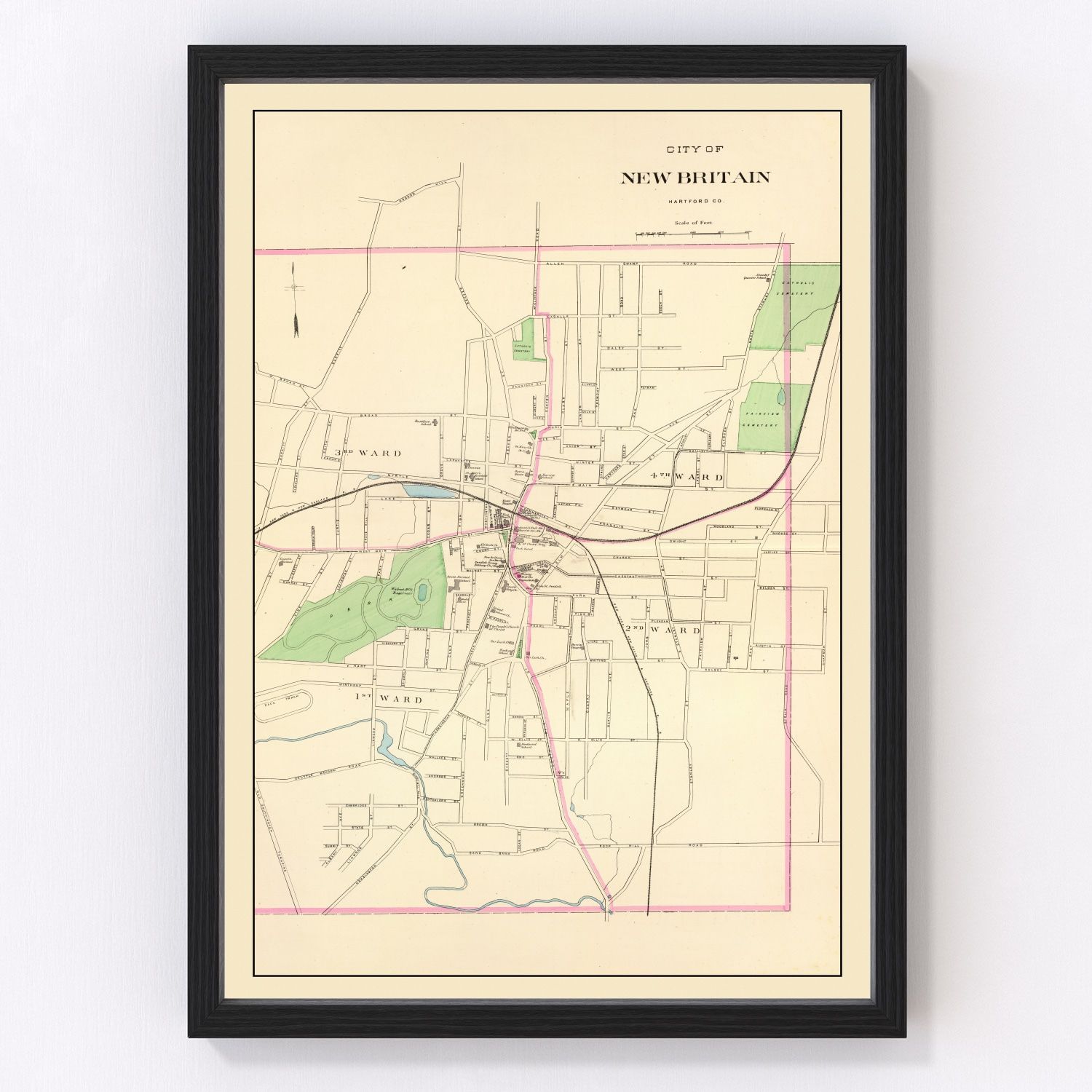 Vintage map of New Britain, Connecticut, 1893