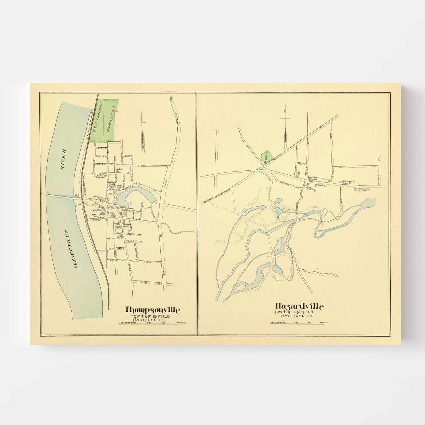 Vintage Map of Hazardville, Connecticut, 1893