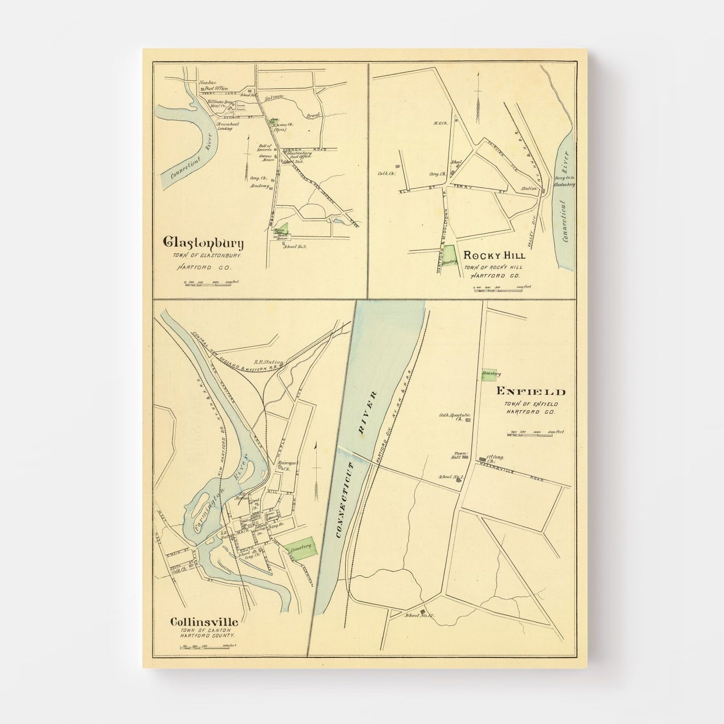 Vintage Map of Collinsville, Connecticut, 1893