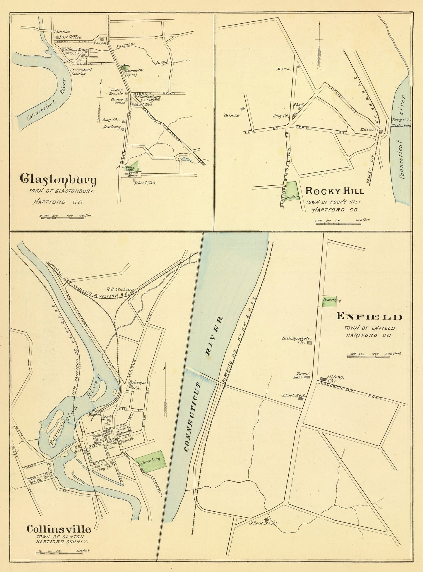 Vintage Map of Collinsville, Connecticut, 1893
