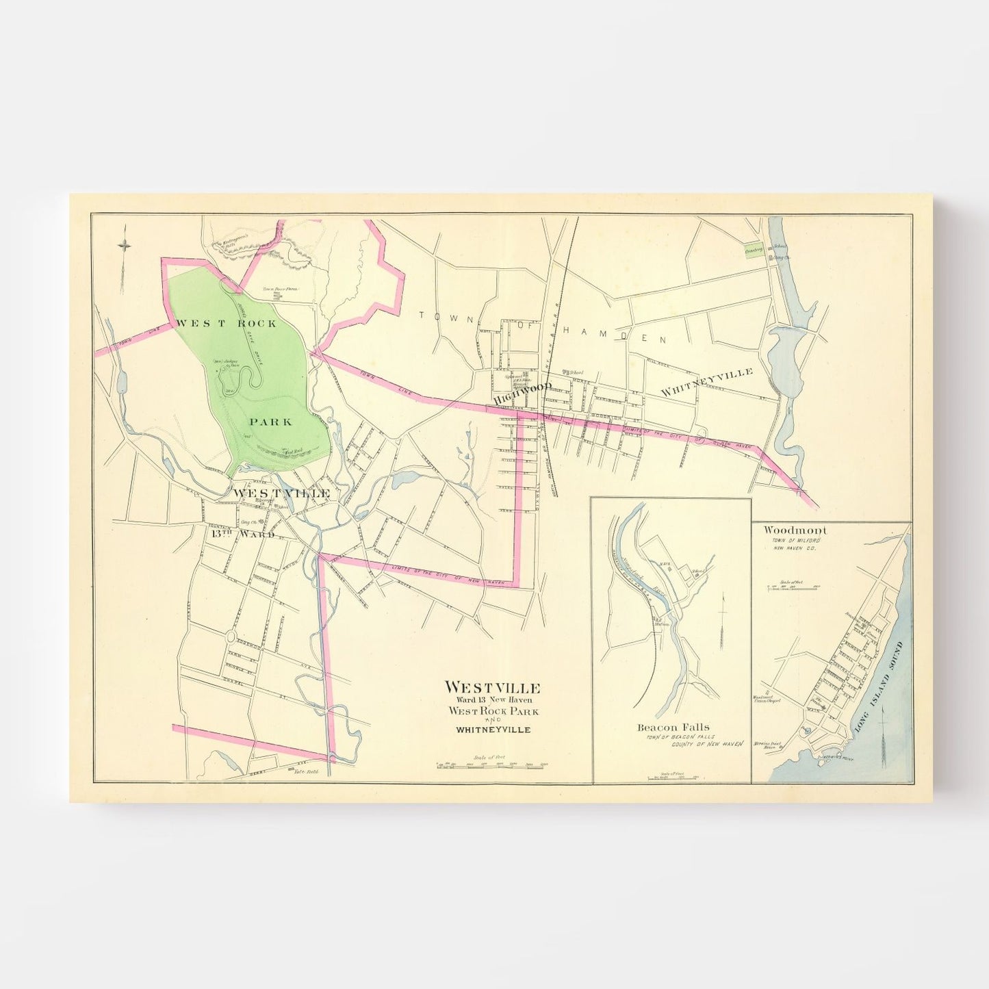 Vintage Map of Westville, Connecticut, 1893