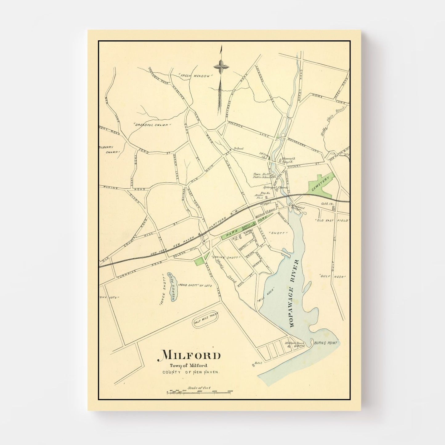 Vintage Map of Milford, Connecticut, 1893