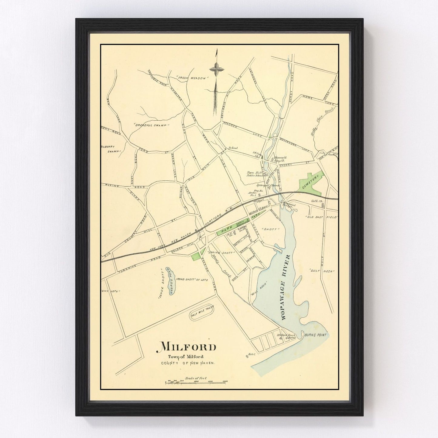 vintage map of Milford, Connecticut, 1893