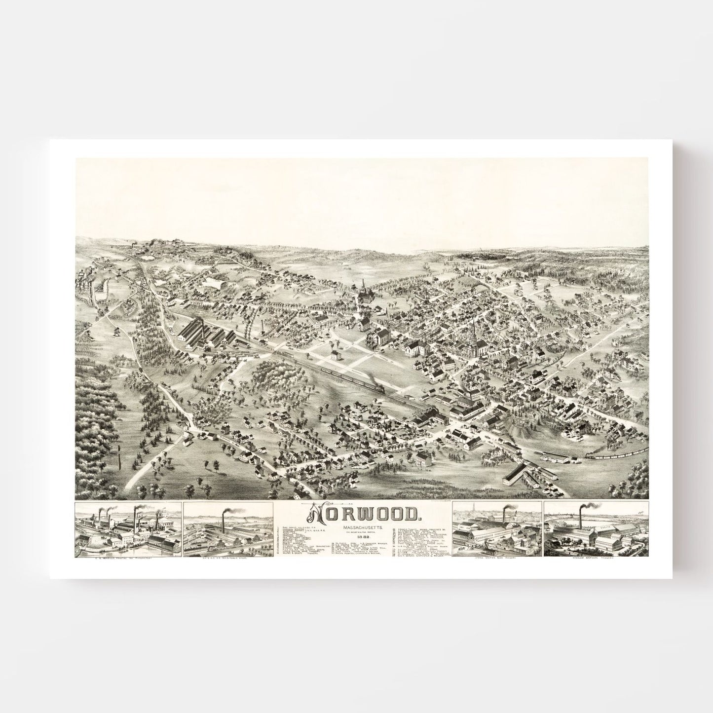 Vintage Map of Norwood, Massachusetts, 1882