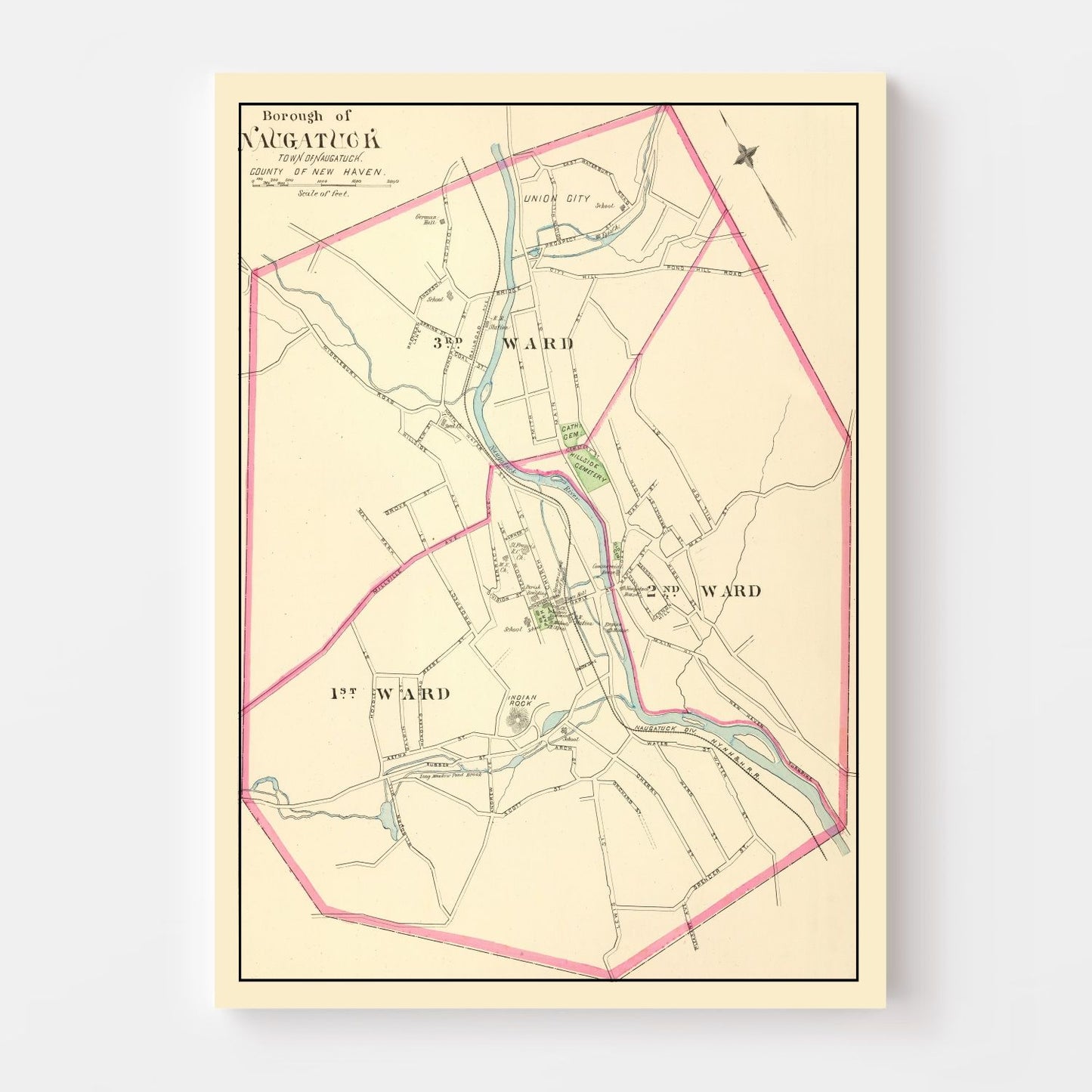 Vintage Map of Naugatuck, Connecticut, 1893