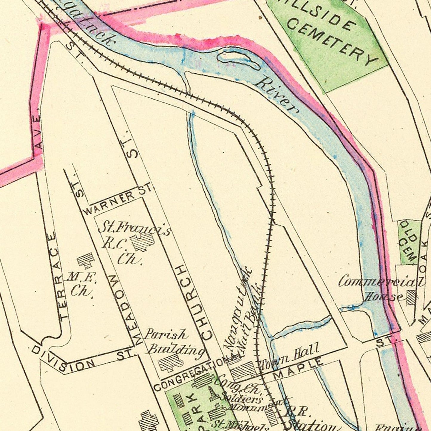 Vintage Map of Naugatuck, Connecticut, 1893