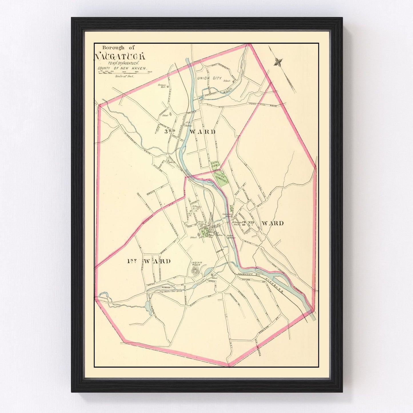 Vintage map of Naugatuck, Connecticut, 1893