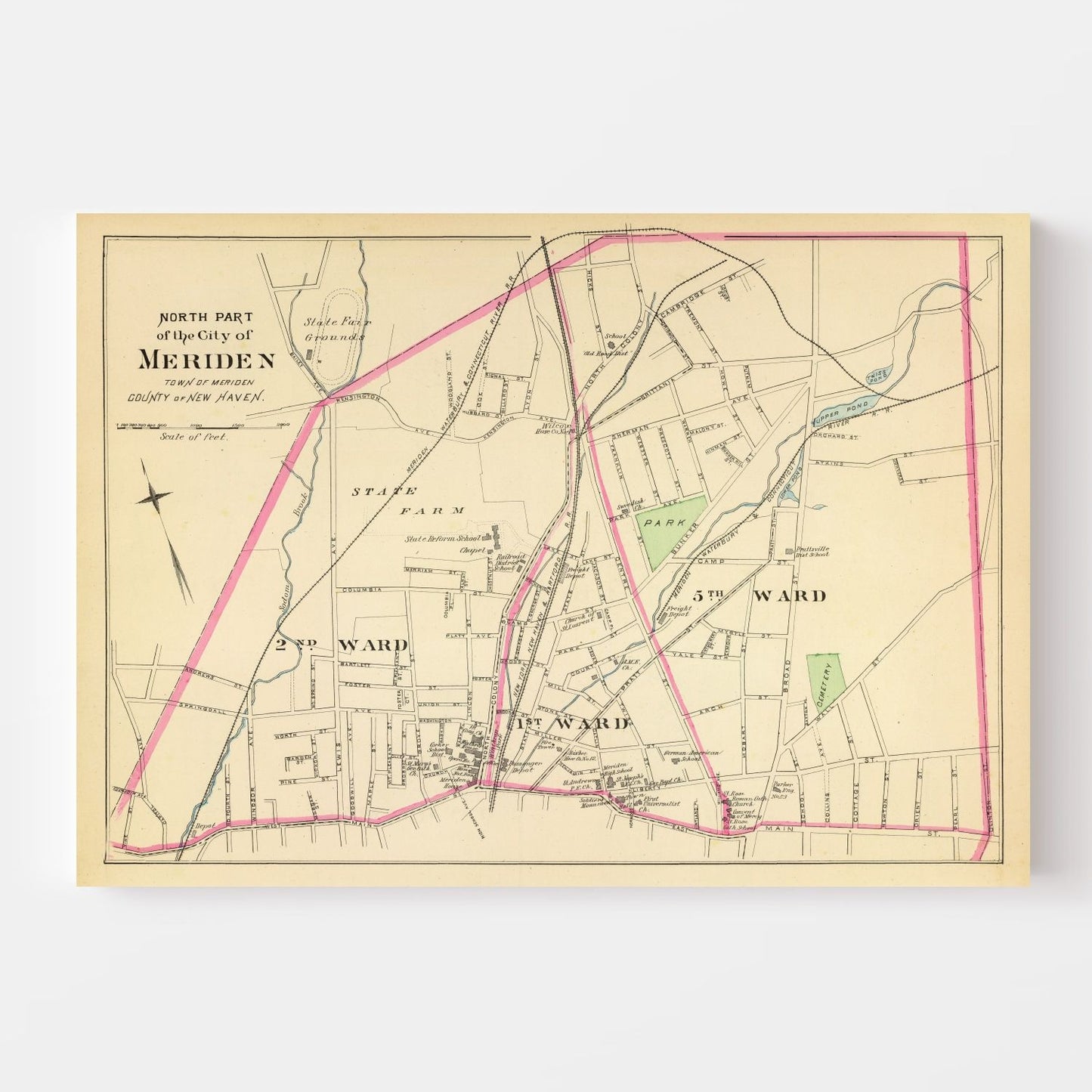 Vintage Map of Meriden, Connecticut, 1893