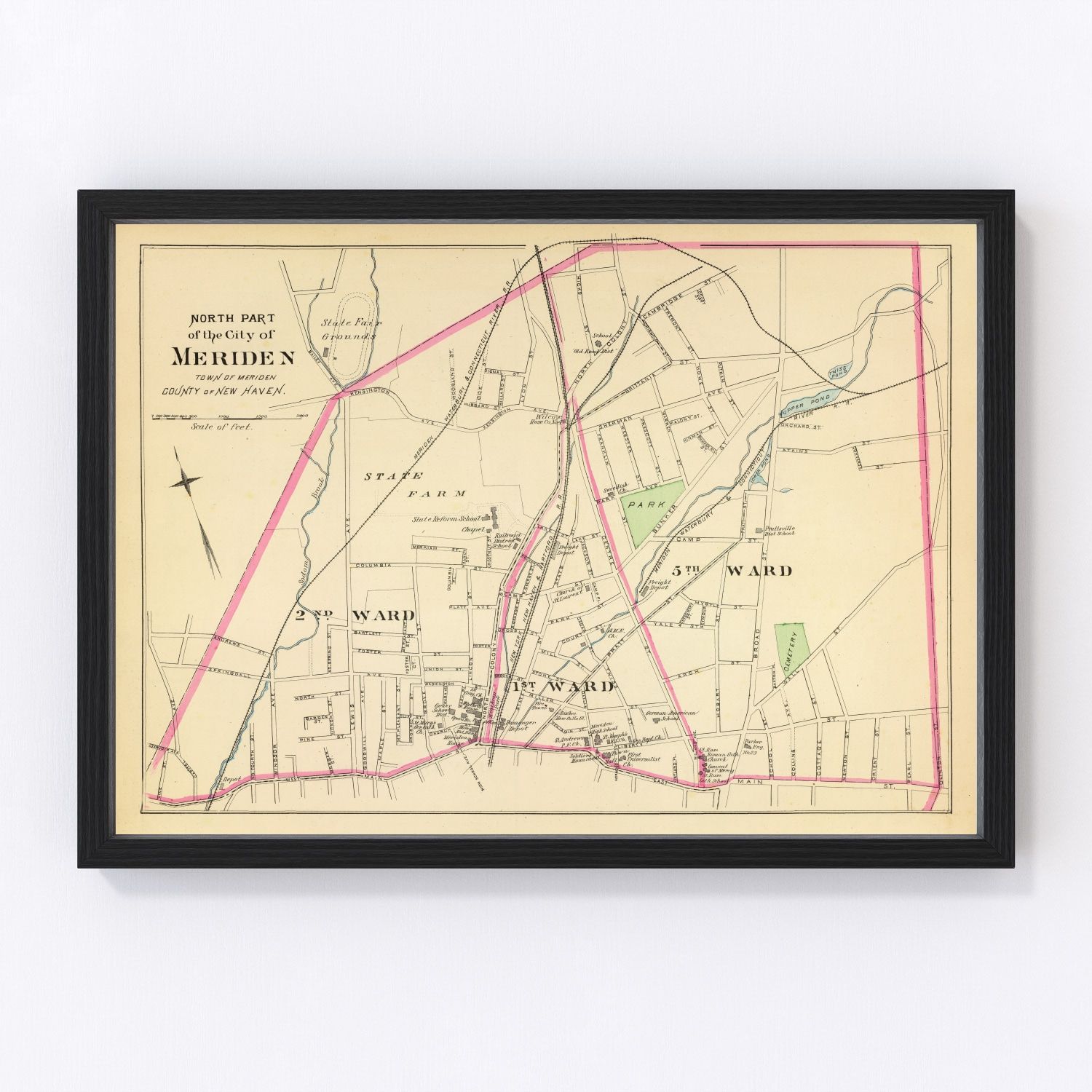 Vintage map of Meriden, Connecticut, 1893