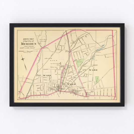 Vintage map of Meriden, Connecticut, 1893