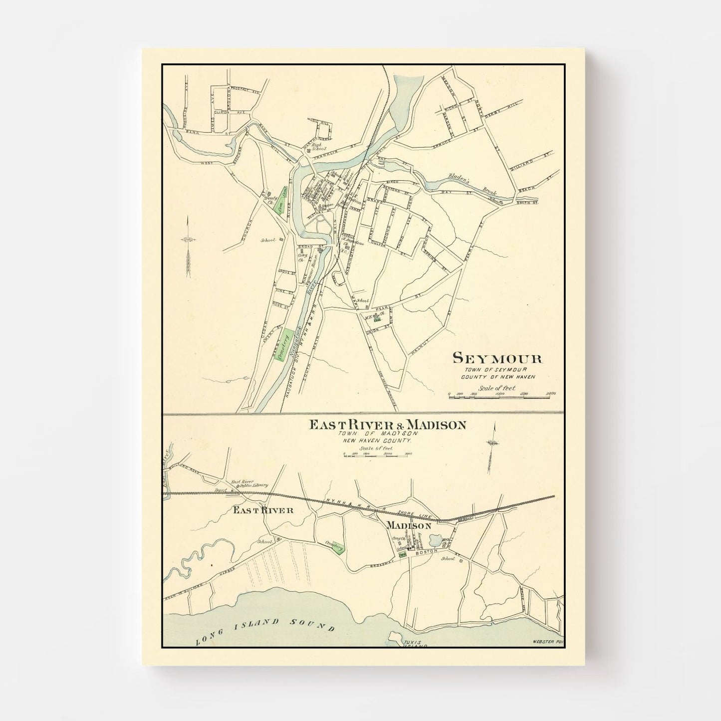 Vintage Map of Madison, Connecticut, 1893