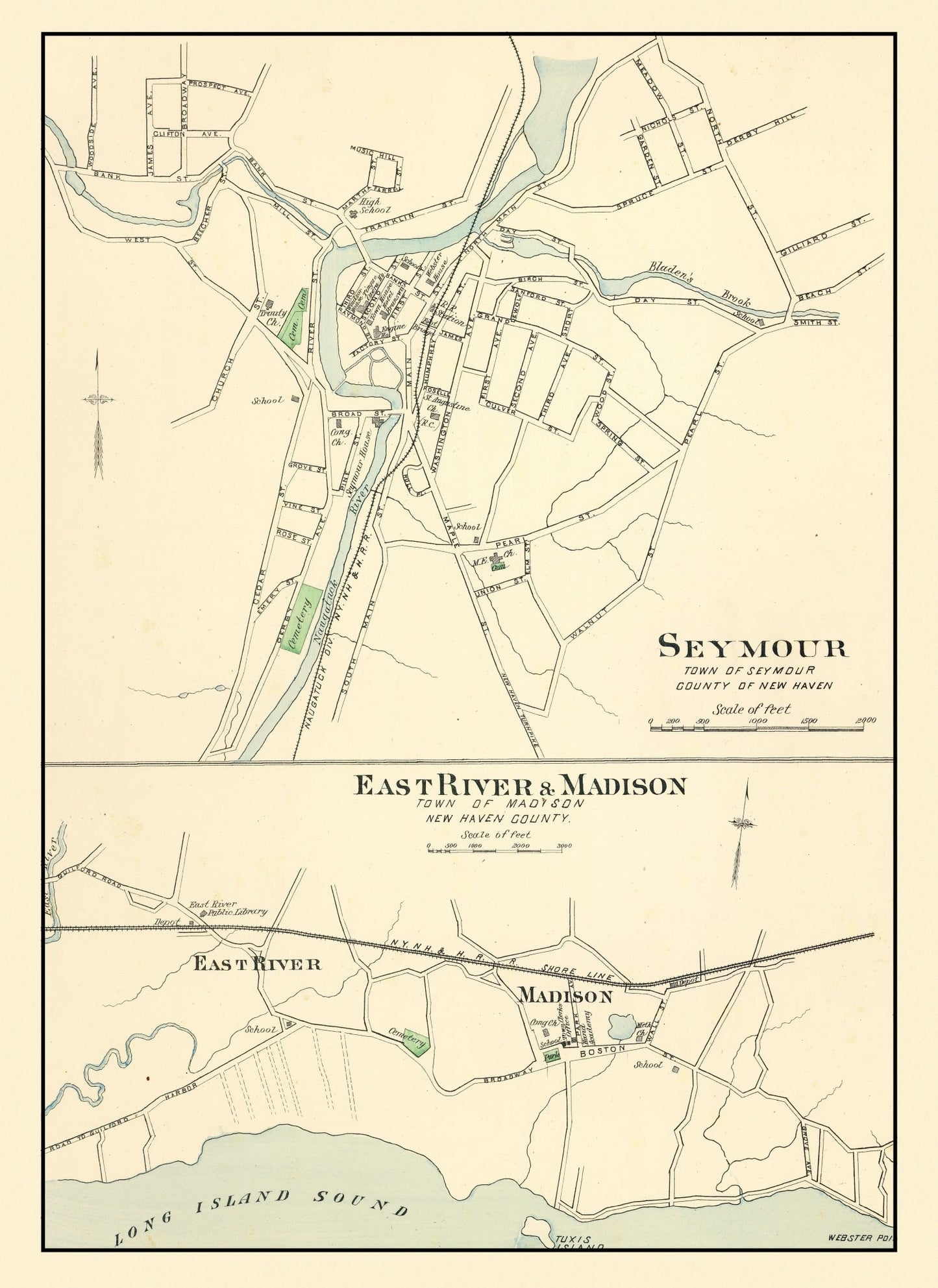 Vintage Map of Madison, Connecticut, 1893
