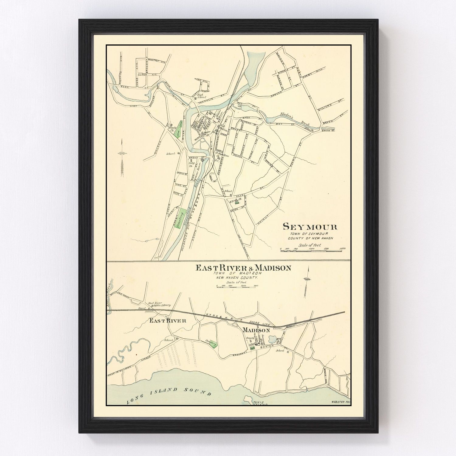Vintage map of Madison, Connecticut, 1893