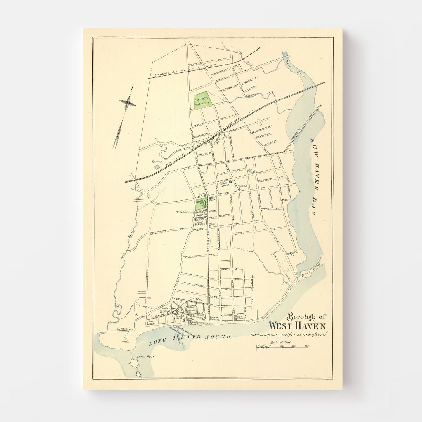 Vintage Map of West Haven, Connecticut, 1893